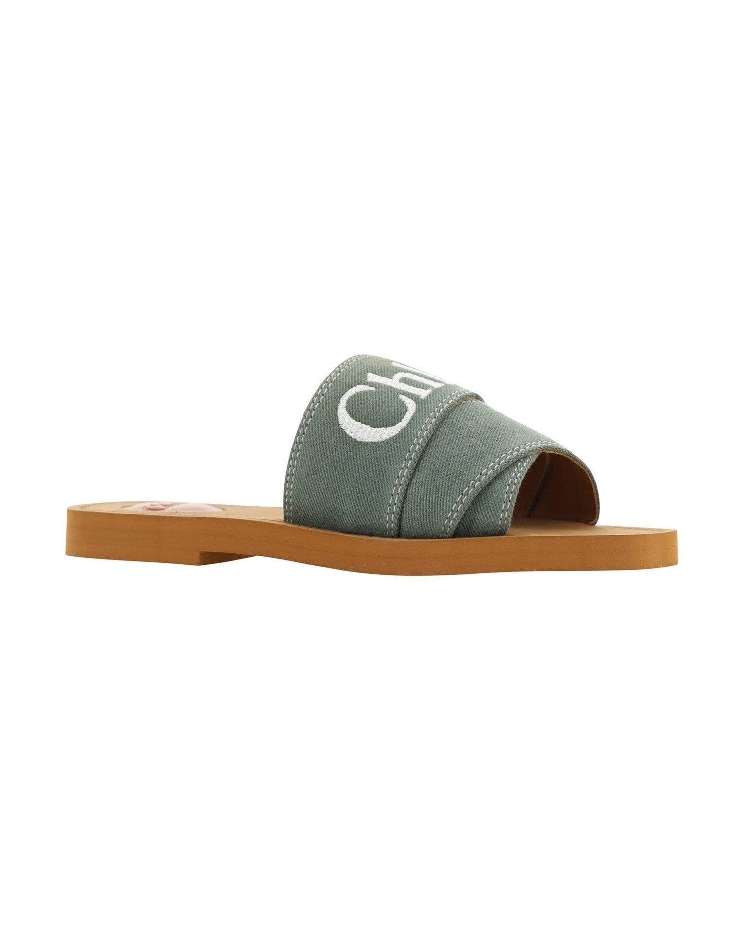 Chloé Green Cotton Elegant Forest Slides Glam Steals