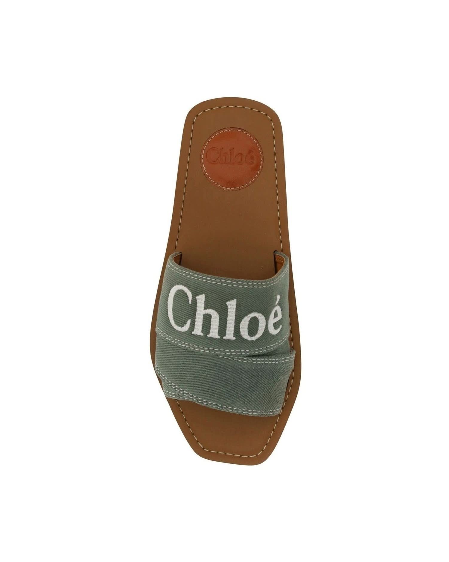 Chloé Cotton Green Elegant Forest Slides Slippers