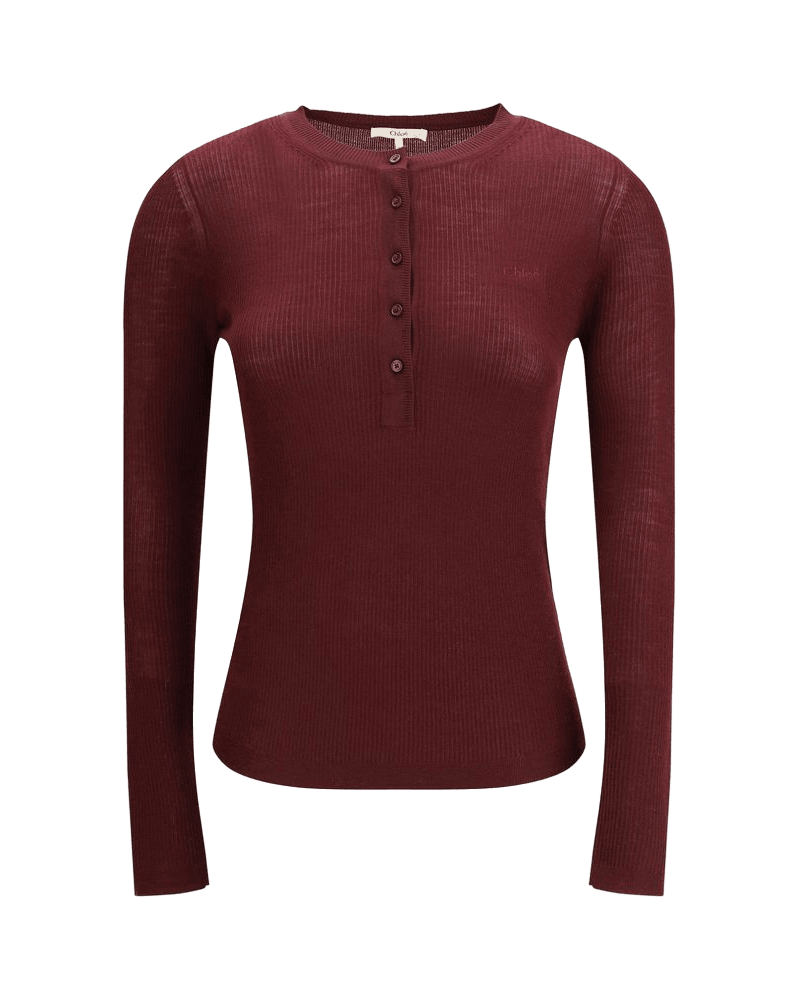 Chloé Wool Bordeaux Long Sleeve T-shirt Glam Steals