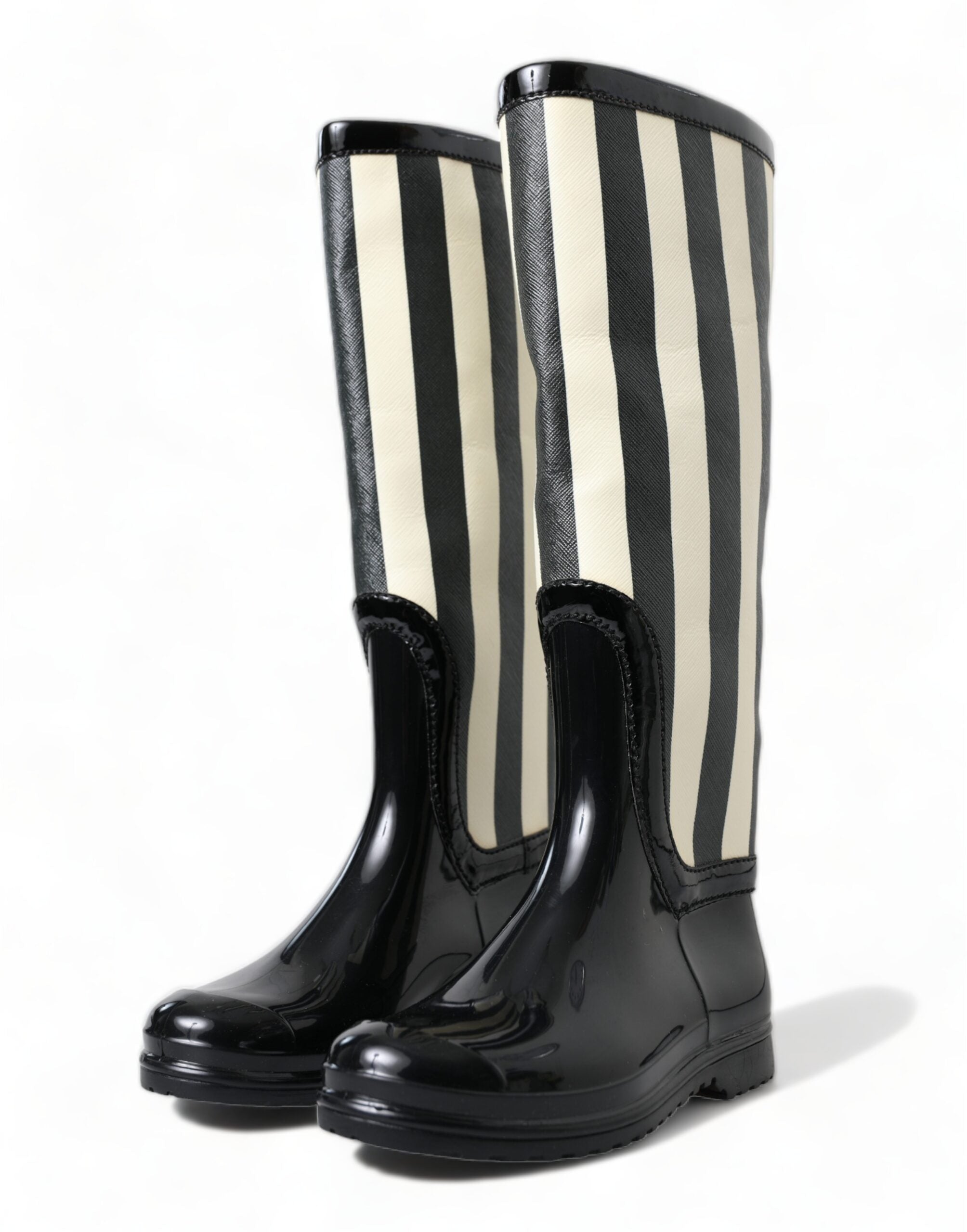 Dolce & Gabbana And Striped Knee High Black White Boots Glam Steals