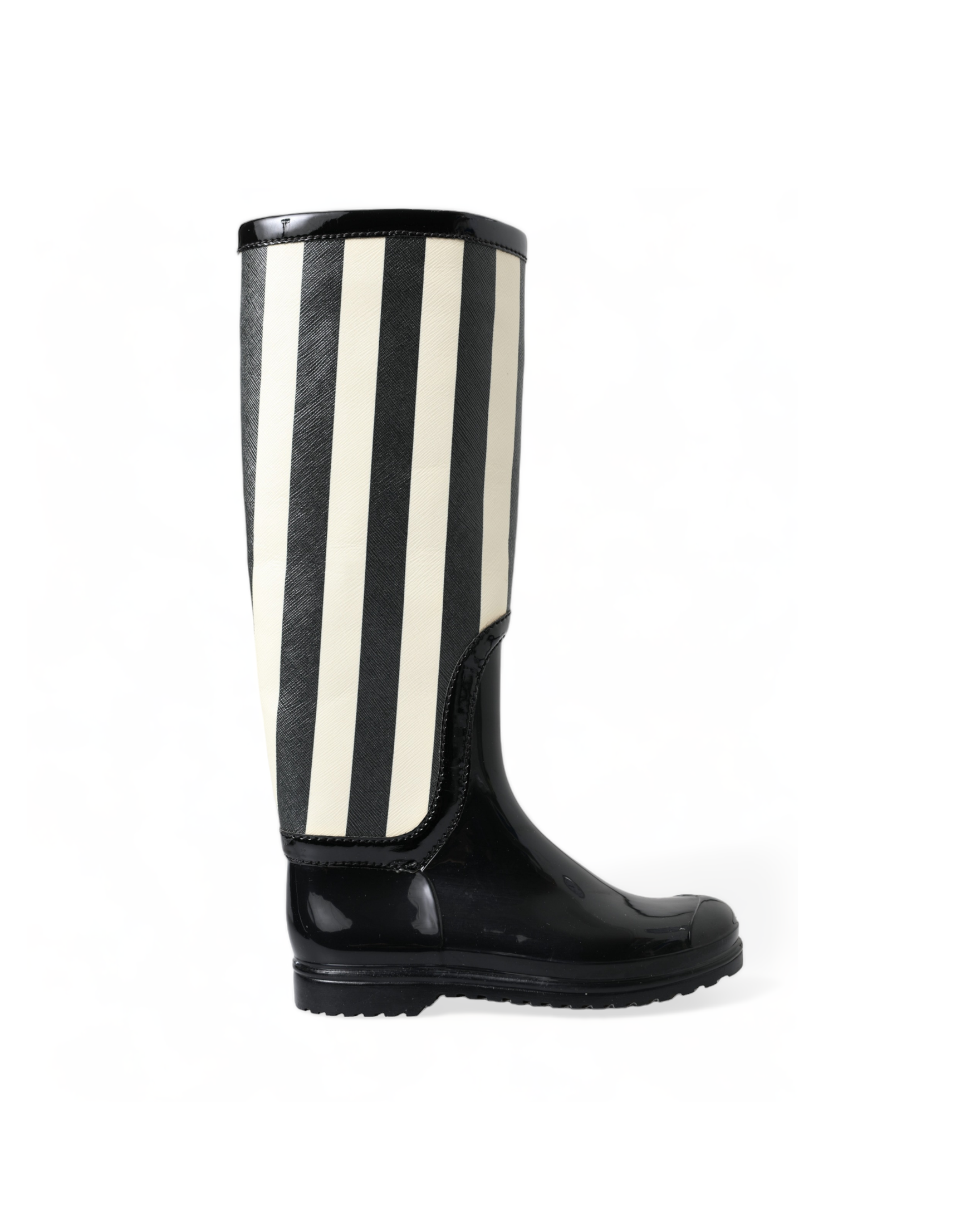Dolce & Gabbana And Striped Knee High Black White Boots Glam Steals