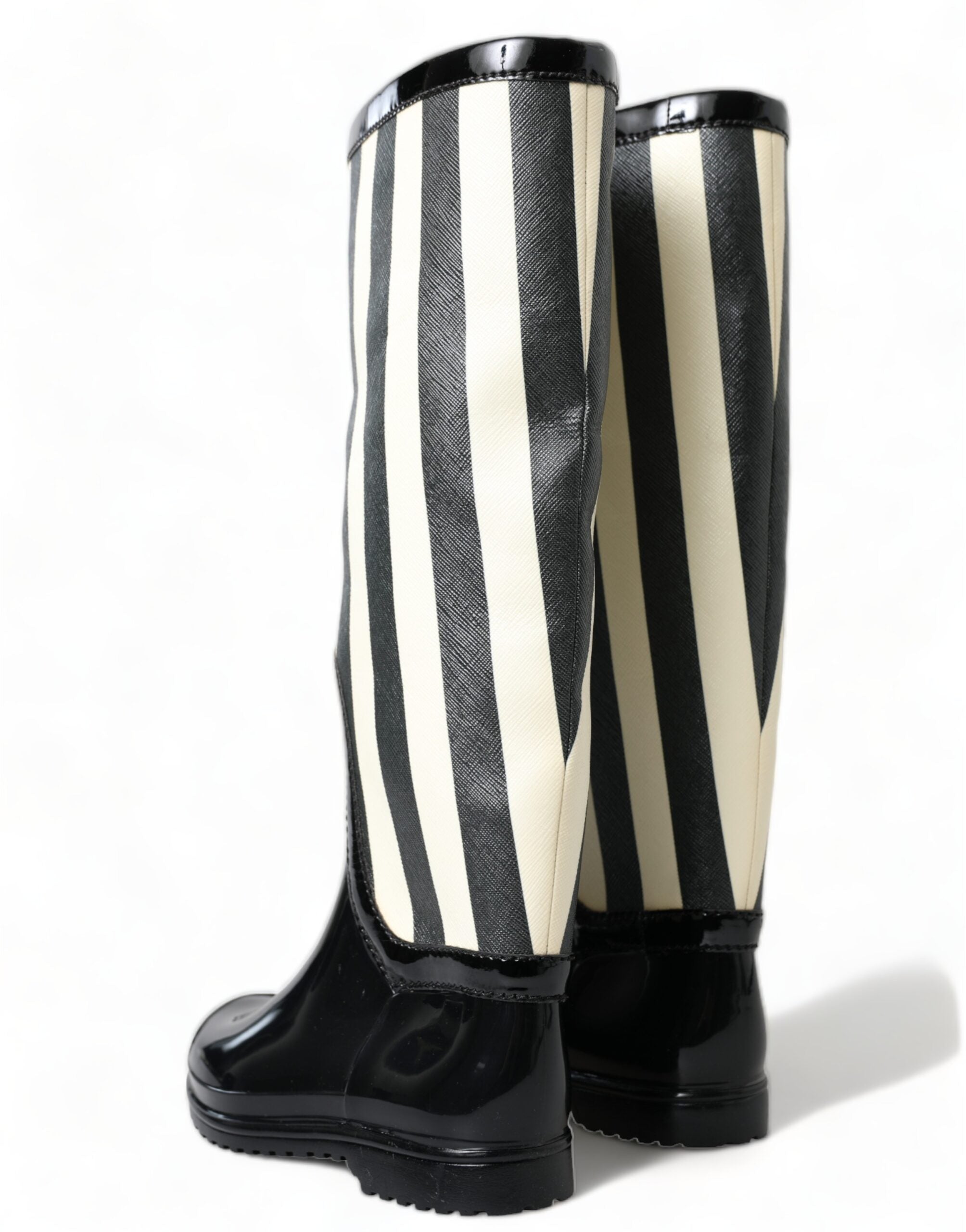 Dolce & Gabbana And Striped Knee High Black White Boots Glam Steals