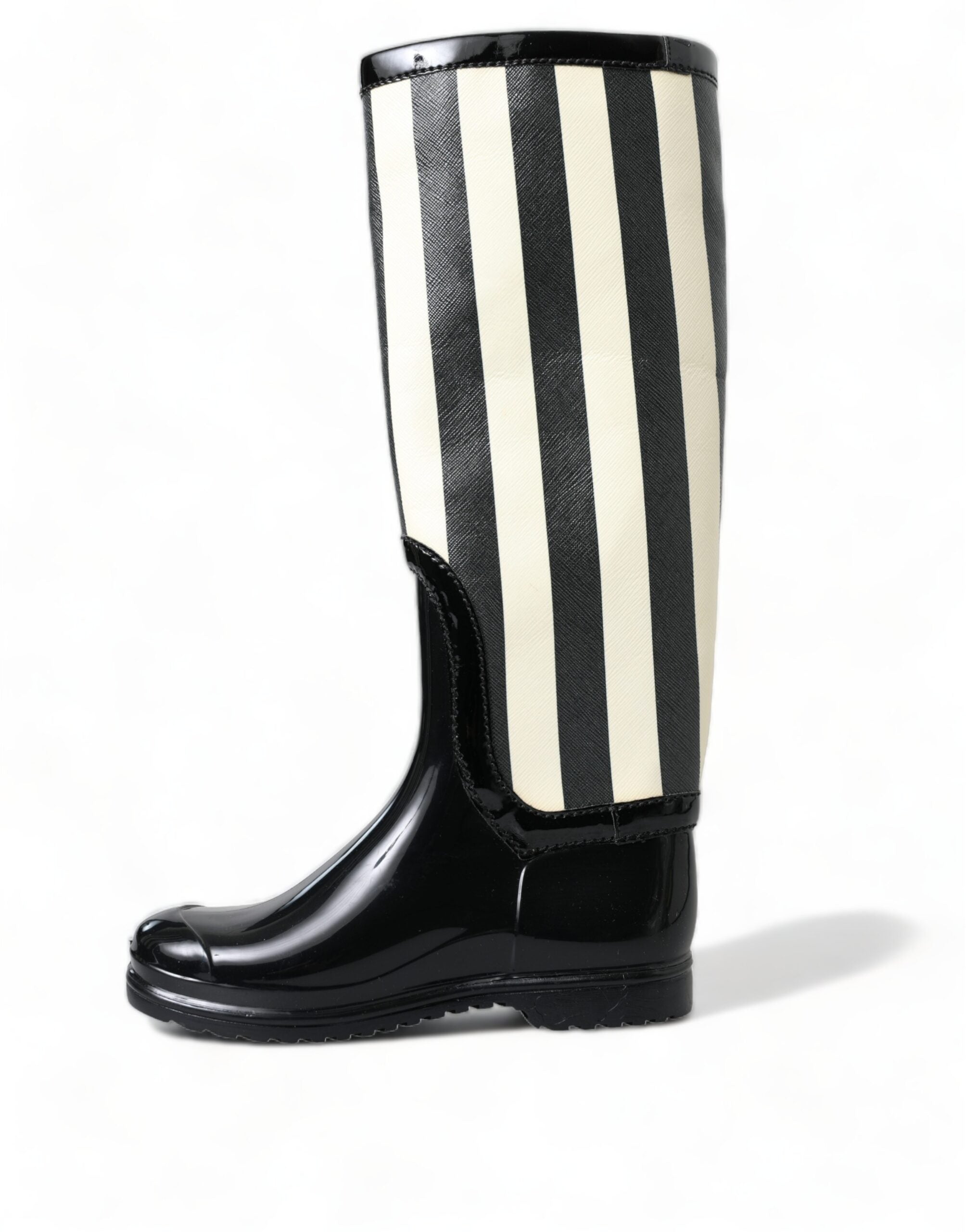 Dolce & Gabbana And Striped Knee High Black White Boots Glam Steals