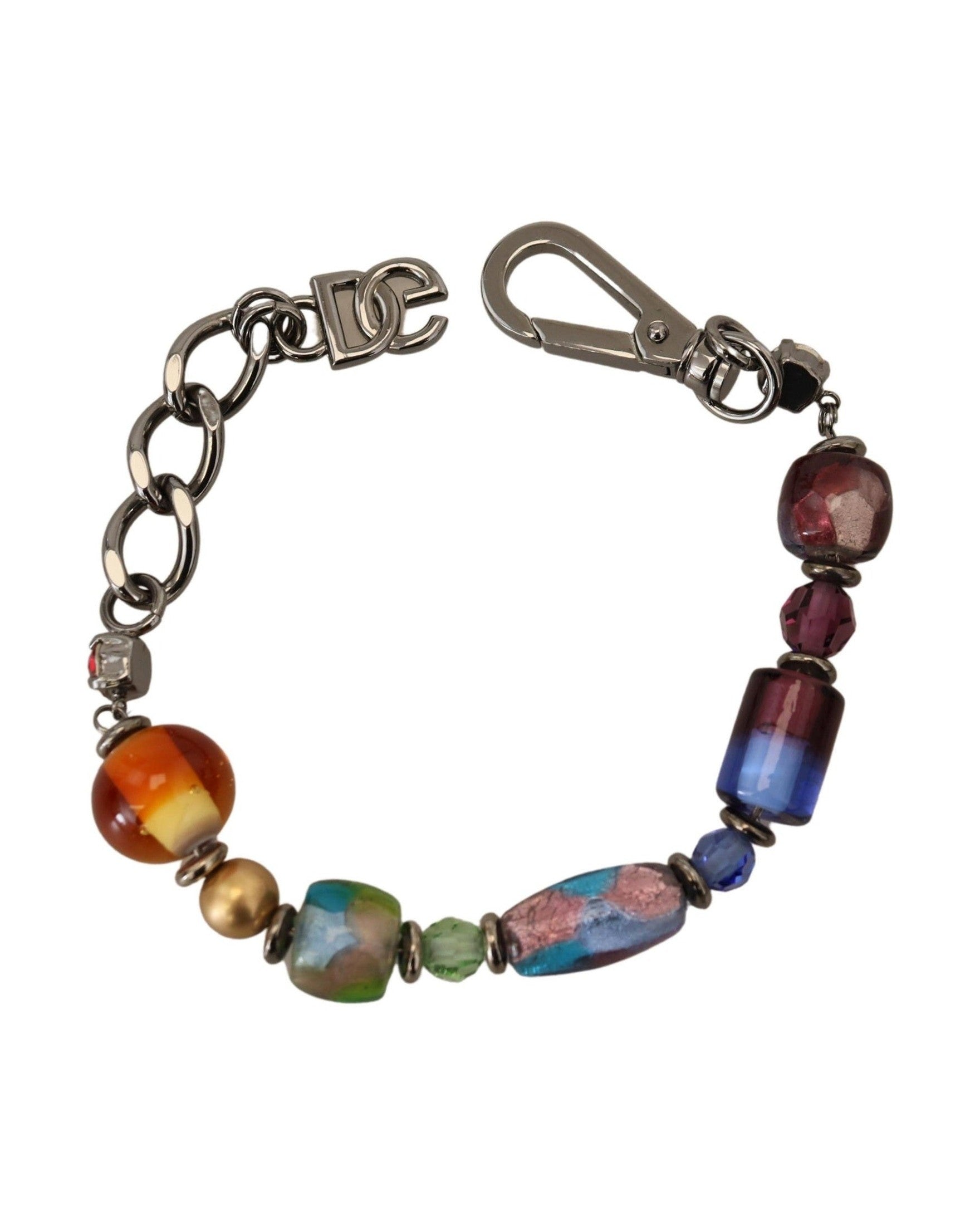 Dolce & Gabbana Beaded Chain Multicolor Silver Bracelet Glam Steals