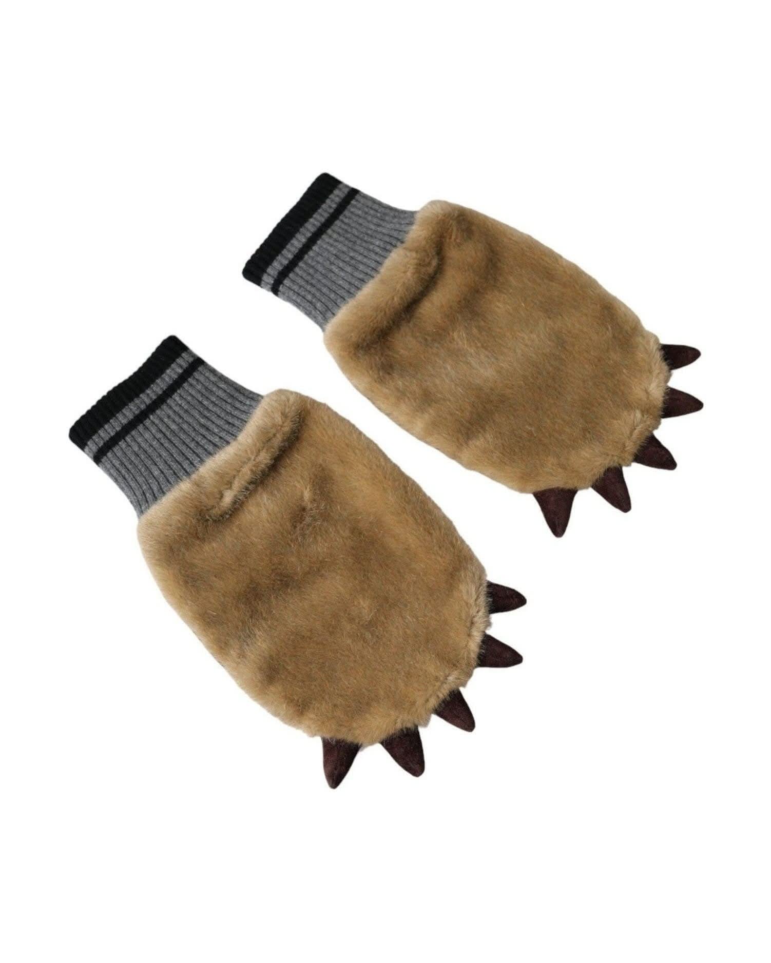 Dolce & Gabbana Beige Acrylic Knitted Fur Wrist Mitten Gloves Gloves & Mittens