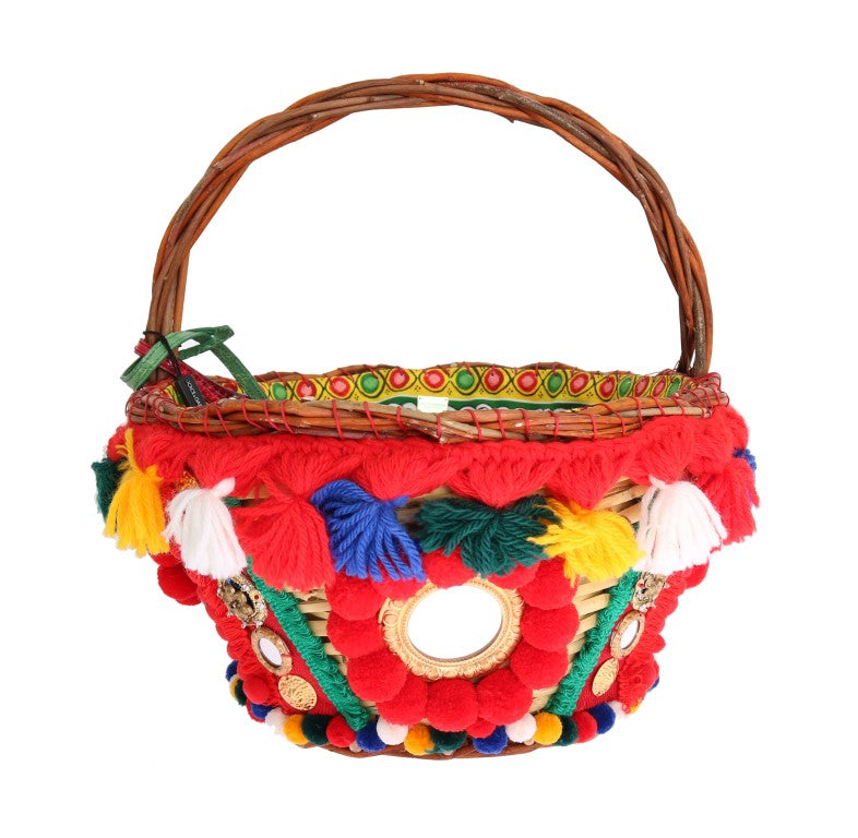 Dolce & Gabbana Beige Elegant Straw Exotic Skins Pom Tote Glam Steals