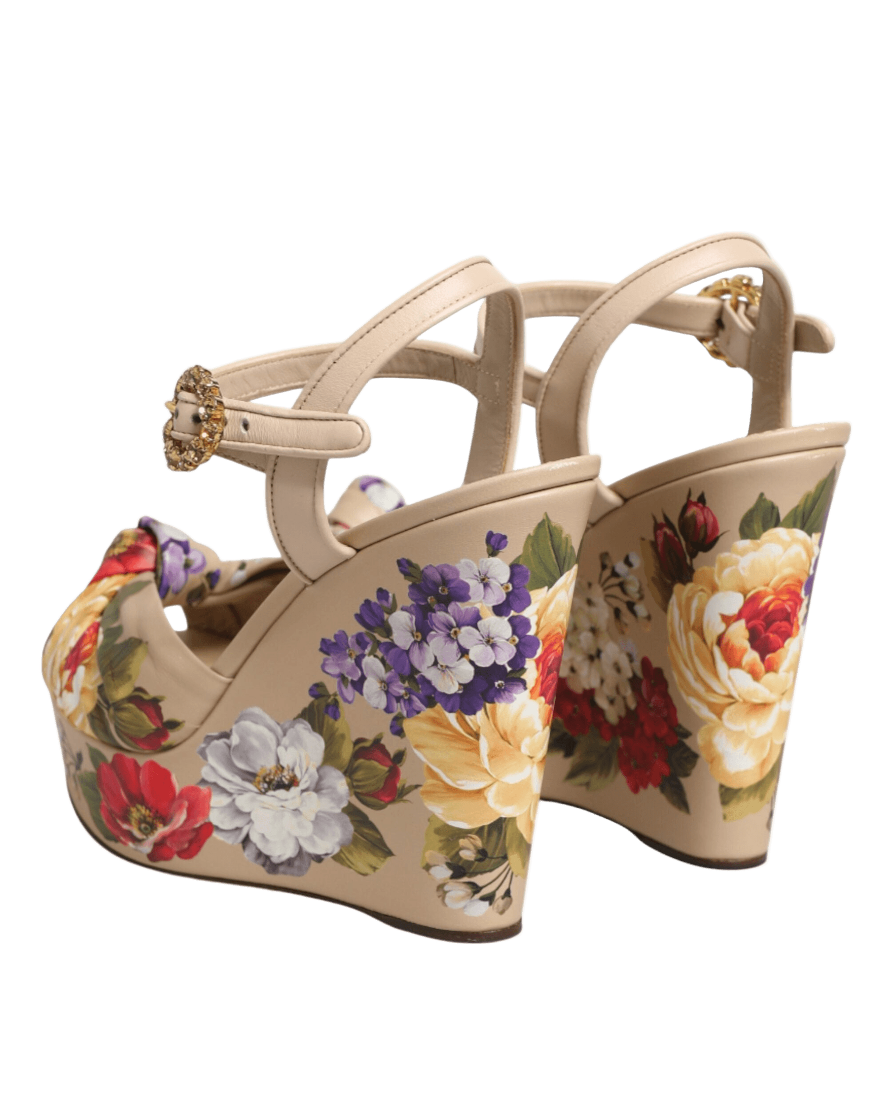 Dolce & Gabbana Beige Floral Ankle Strap Wedge Sandals Shoes Glam Steals