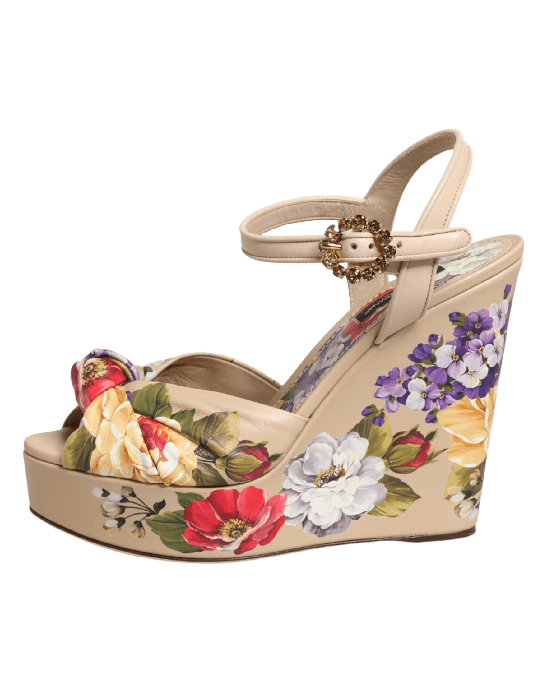 Dolce & Gabbana Beige Floral Ankle Strap Wedge Sandals Shoes Glam Steals