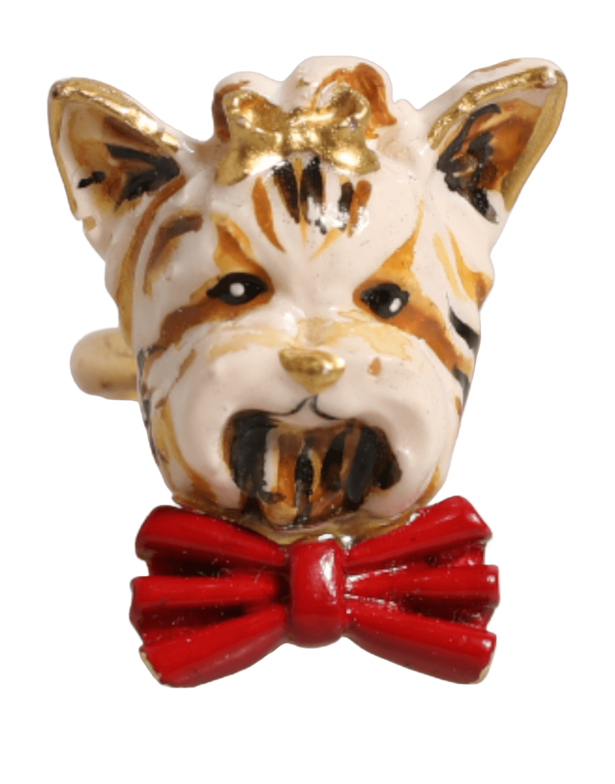 Dolce & Gabbana Beige Gold Brass Resin Dog Pet Accessory Ring Glam Steals