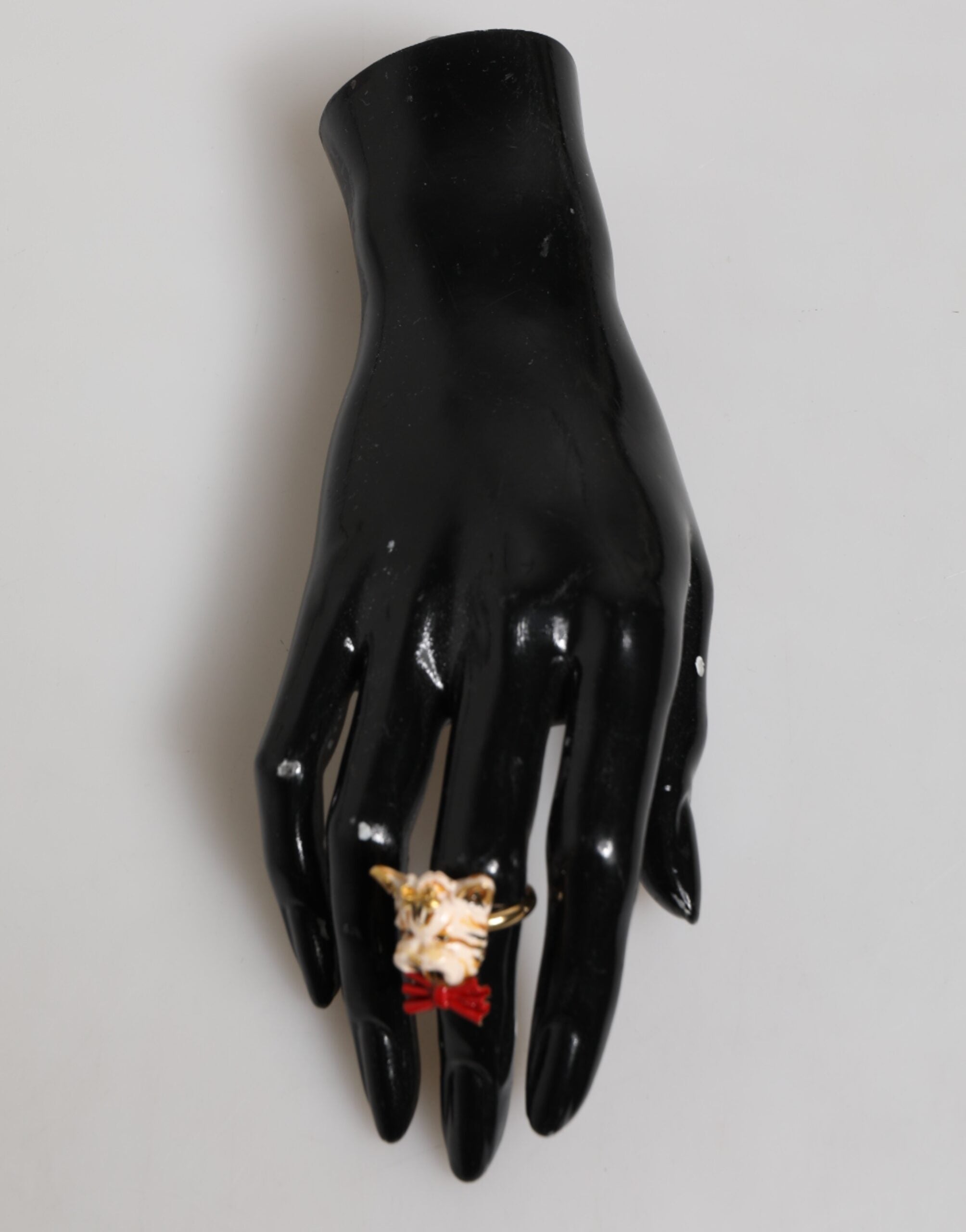 Dolce & Gabbana Beige Gold Brass Resin Dog Pet Accessory Ring Glam Steals