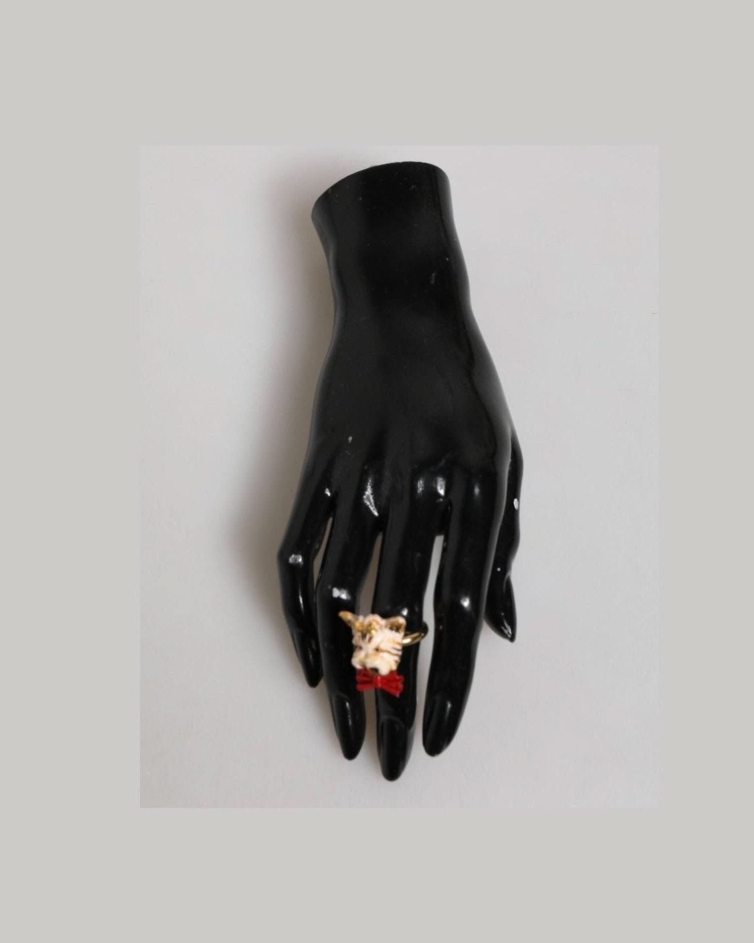 Dolce & Gabbana Beige Brass Resin Dog Pet Accessory Ring Rings