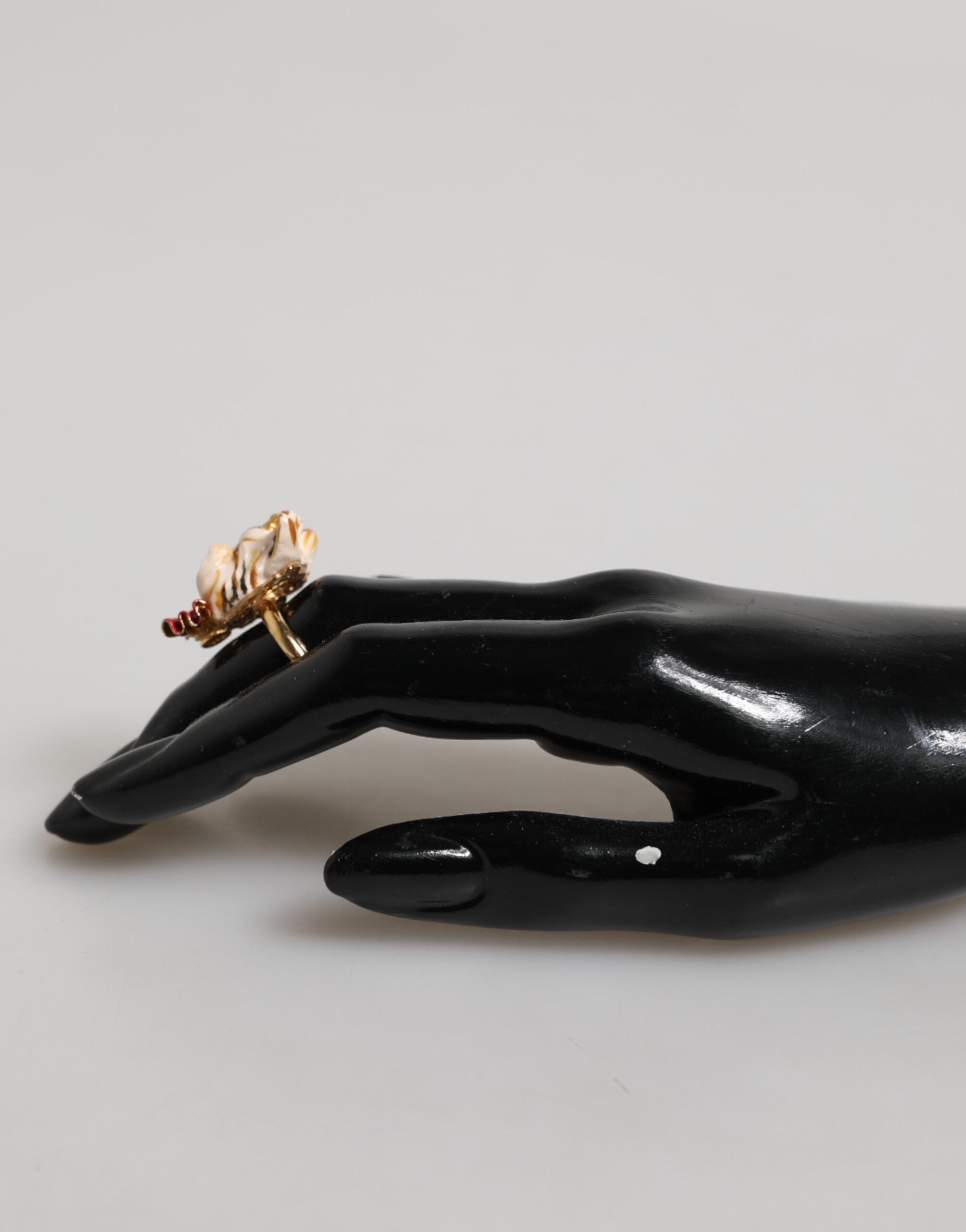 Dolce & Gabbana Beige Gold Brass Resin Dog Pet Accessory Ring Glam Steals