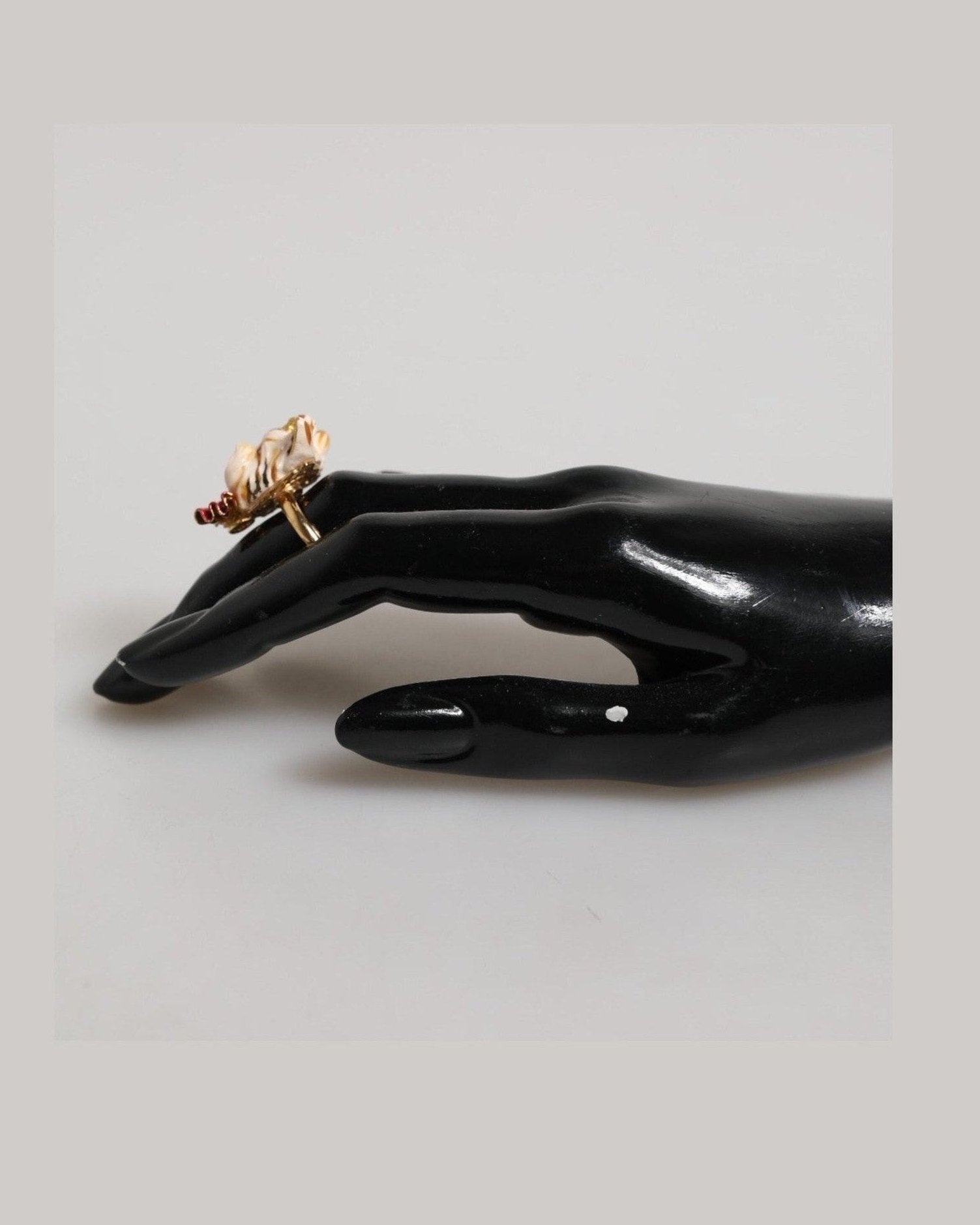 Dolce & Gabbana Beige Gold Brass Resin Dog Pet Accessory Ring Glam Steals