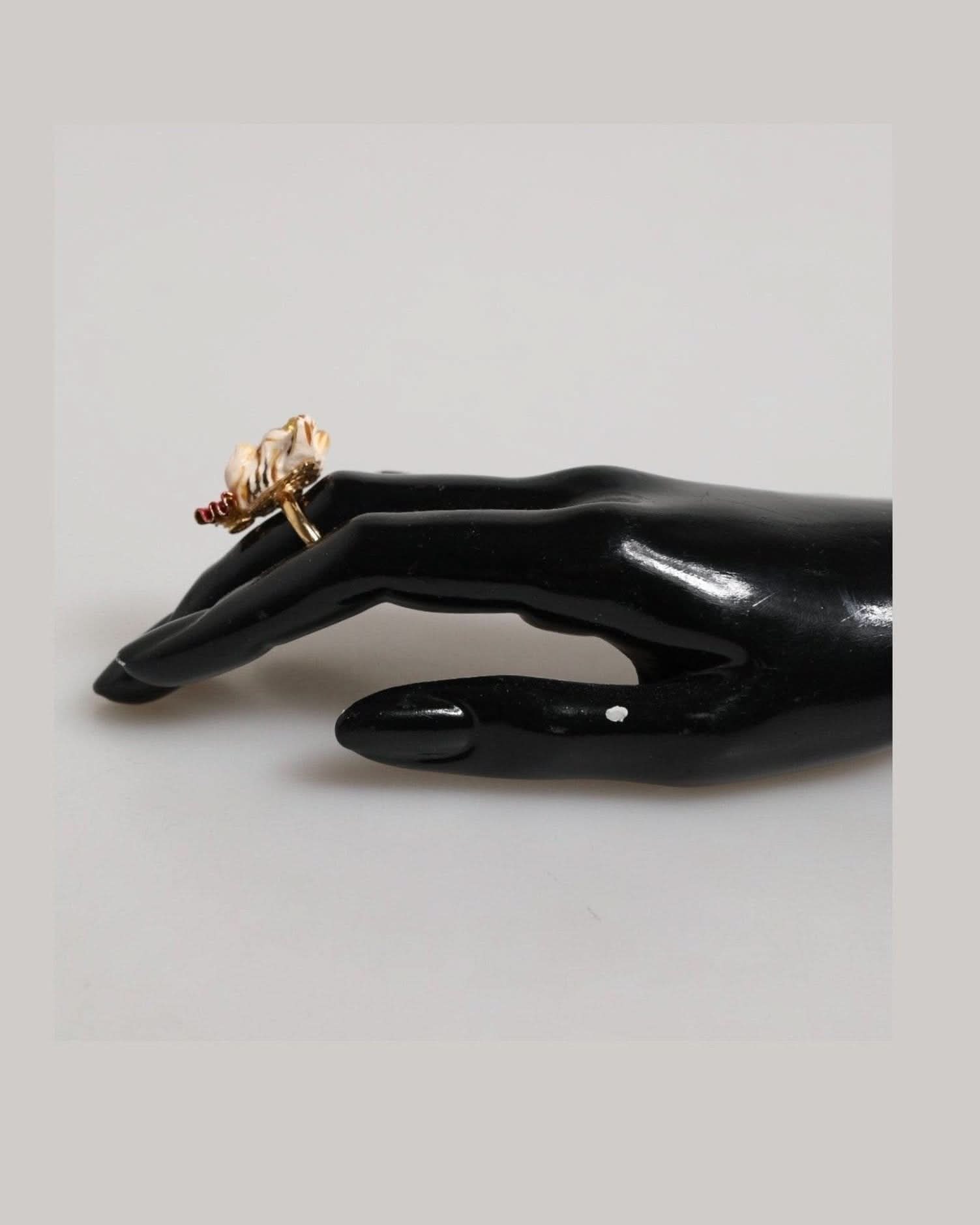 Dolce & Gabbana Beige Brass Resin Dog Pet Accessory Ring Rings