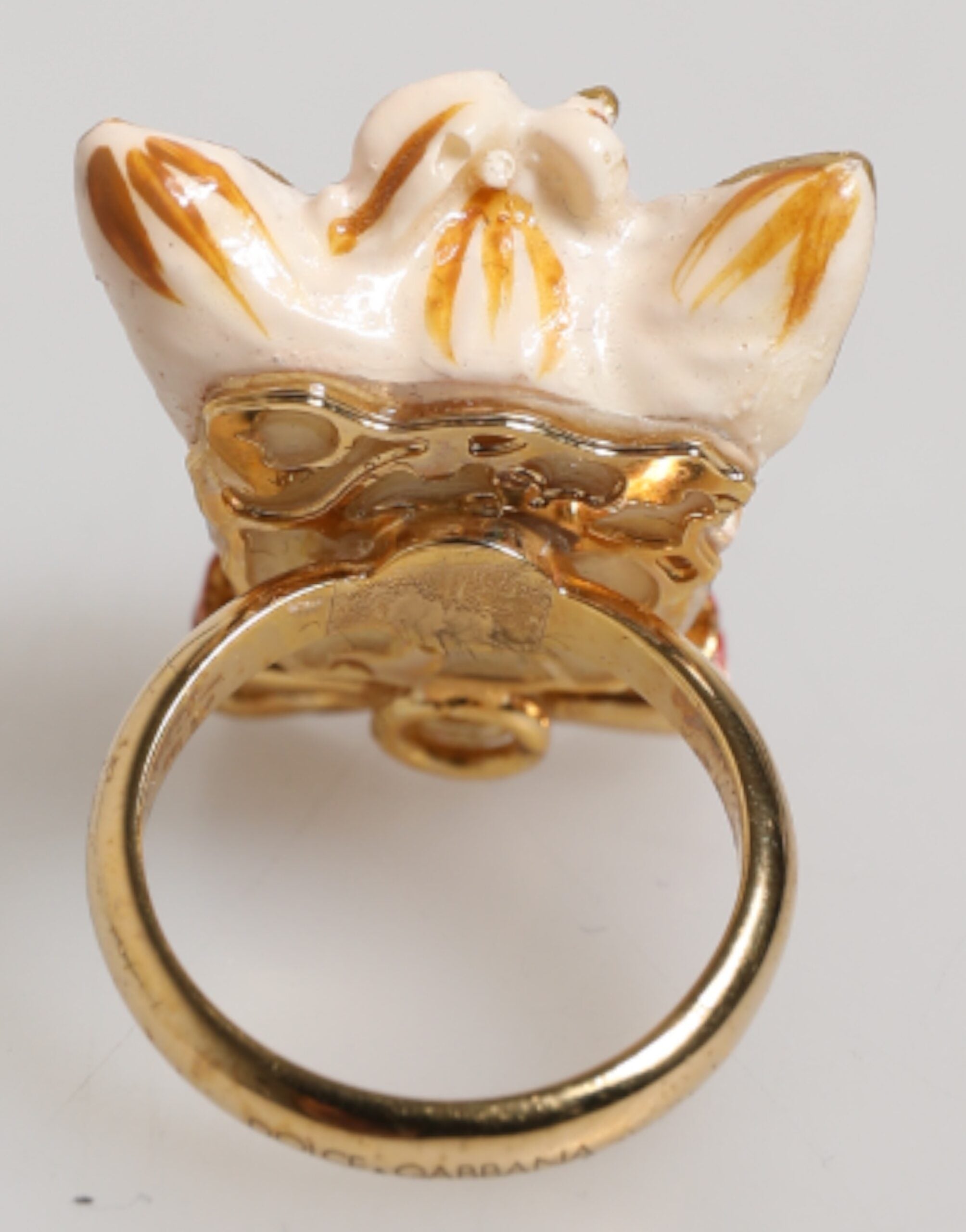 Dolce & Gabbana Beige Gold Brass Resin Dog Pet Accessory Ring Glam Steals