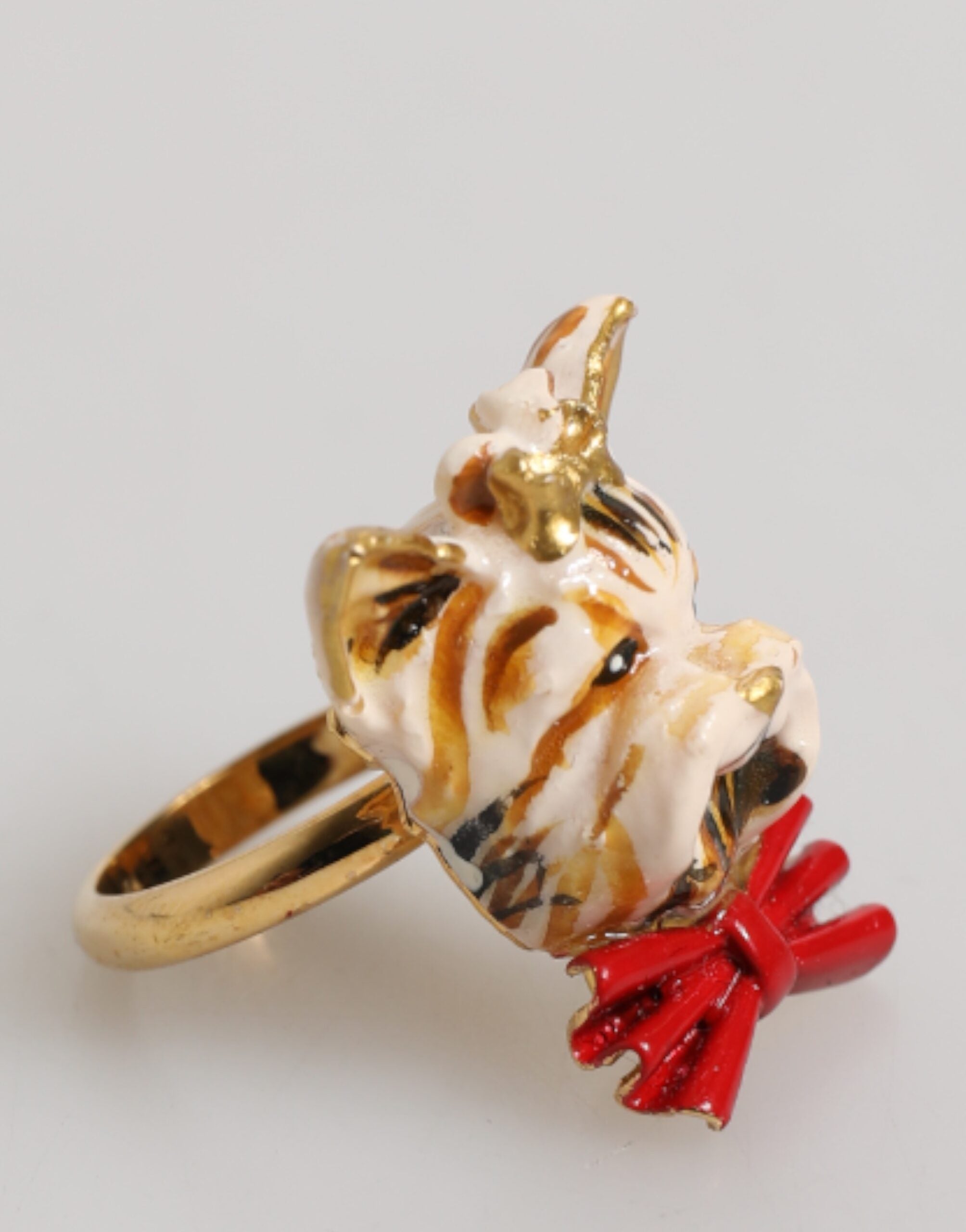 Dolce & Gabbana Beige Gold Brass Resin Dog Pet Accessory Ring Glam Steals
