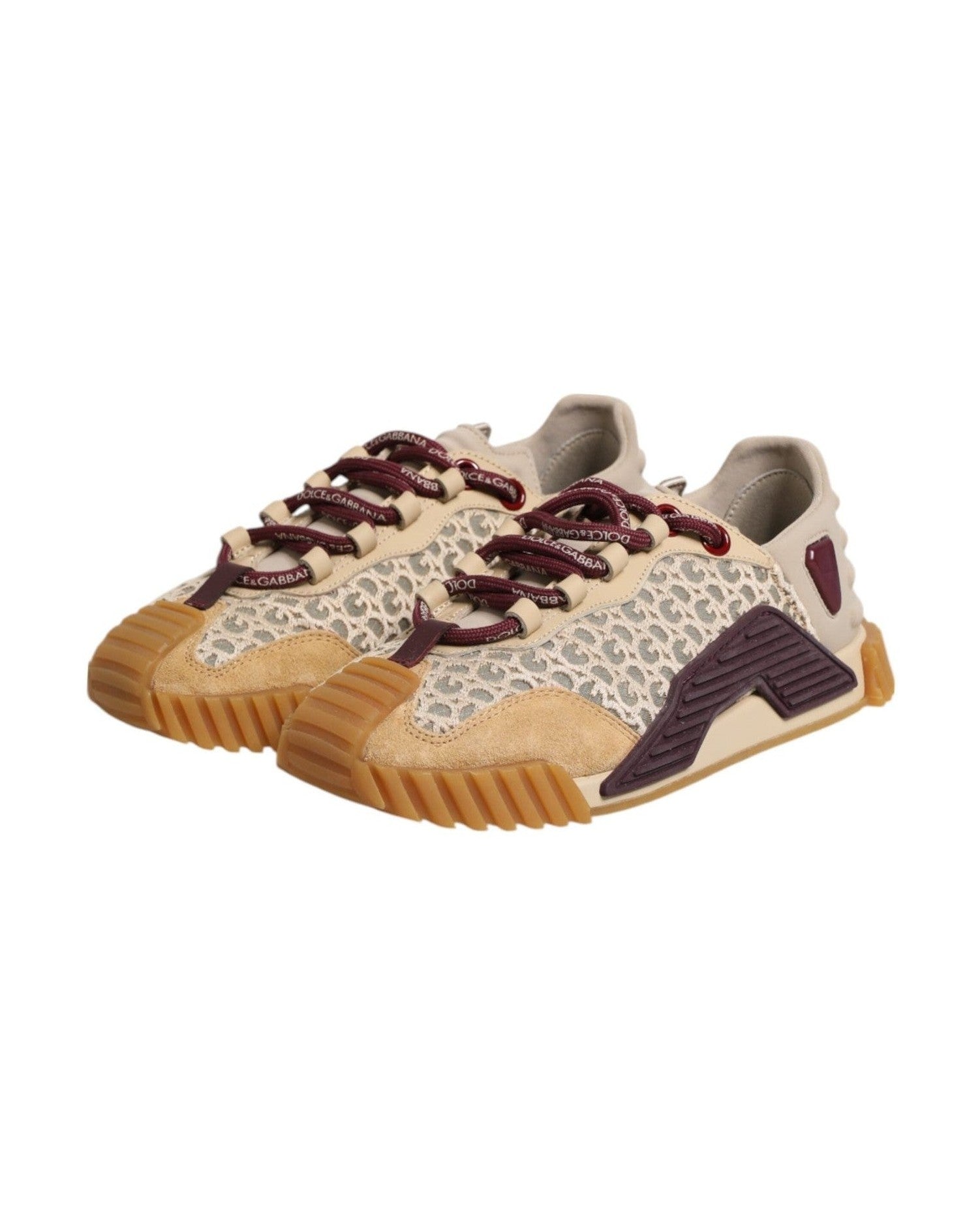 Dolce & Gabbana Beige Lace Neoprene Dg Logo Ns1 Sneakers Shoes Glam Steals