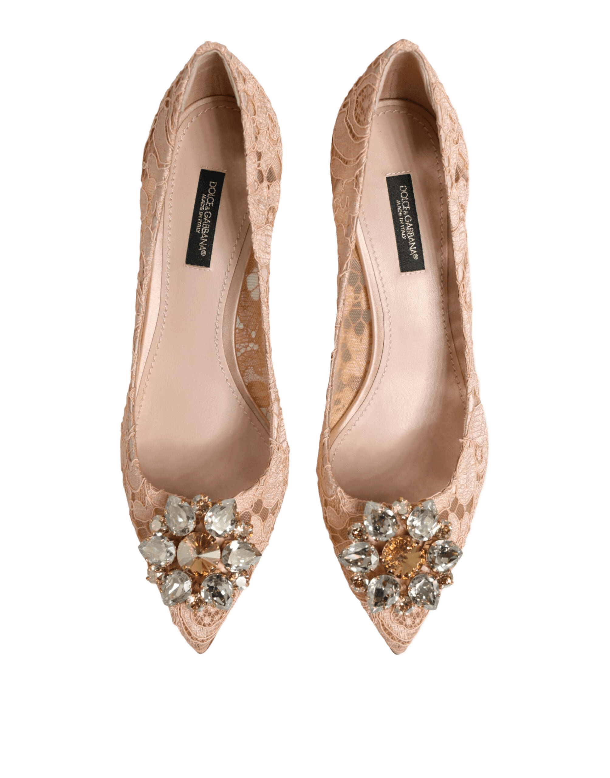 Dolce & Gabbana Beige Lace Taormina Crystal Heel Pumps Shoes Glam Steals