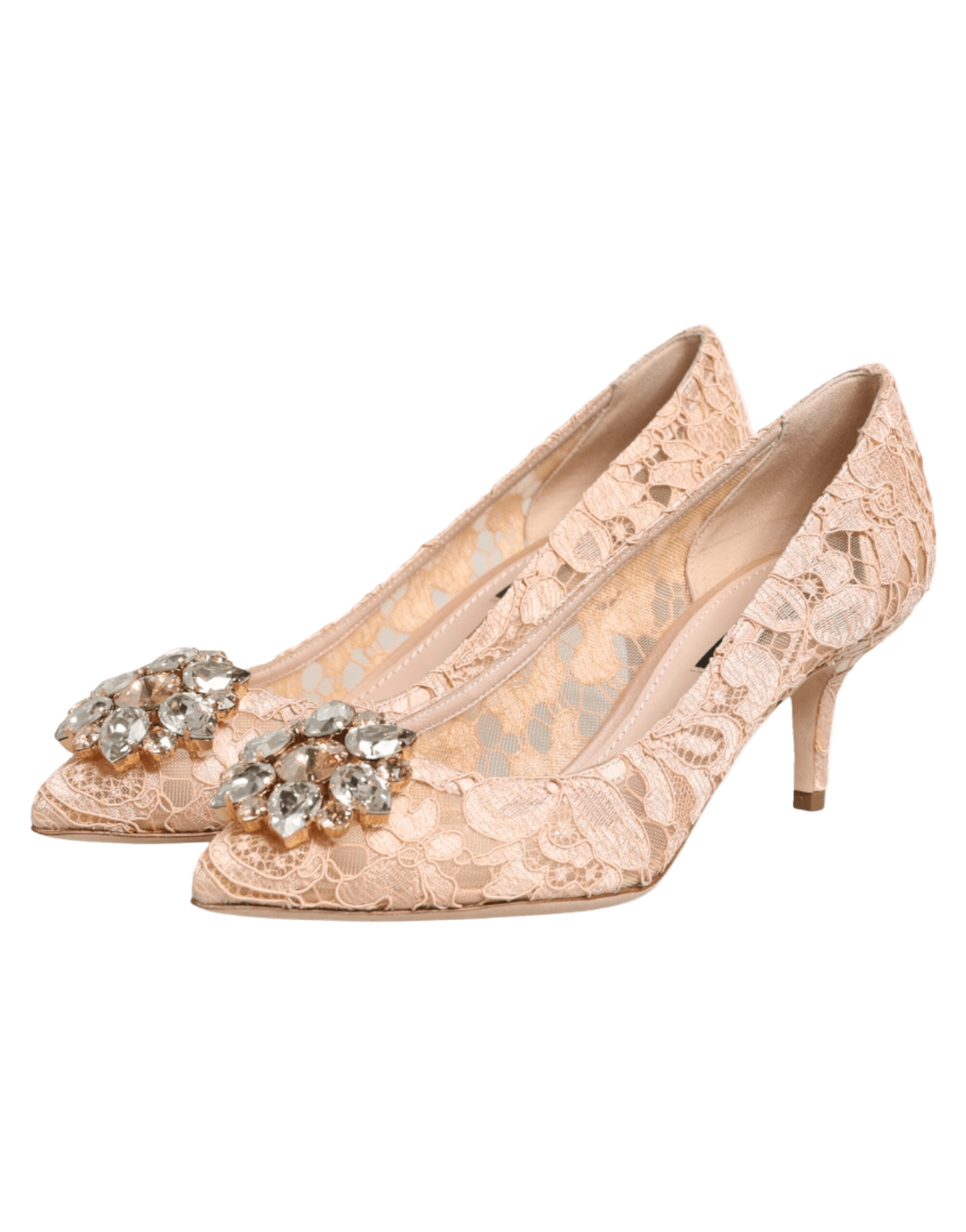 Dolce & Gabbana Beige Lace Taormina Crystal Heel Pumps Shoes Glam Steals