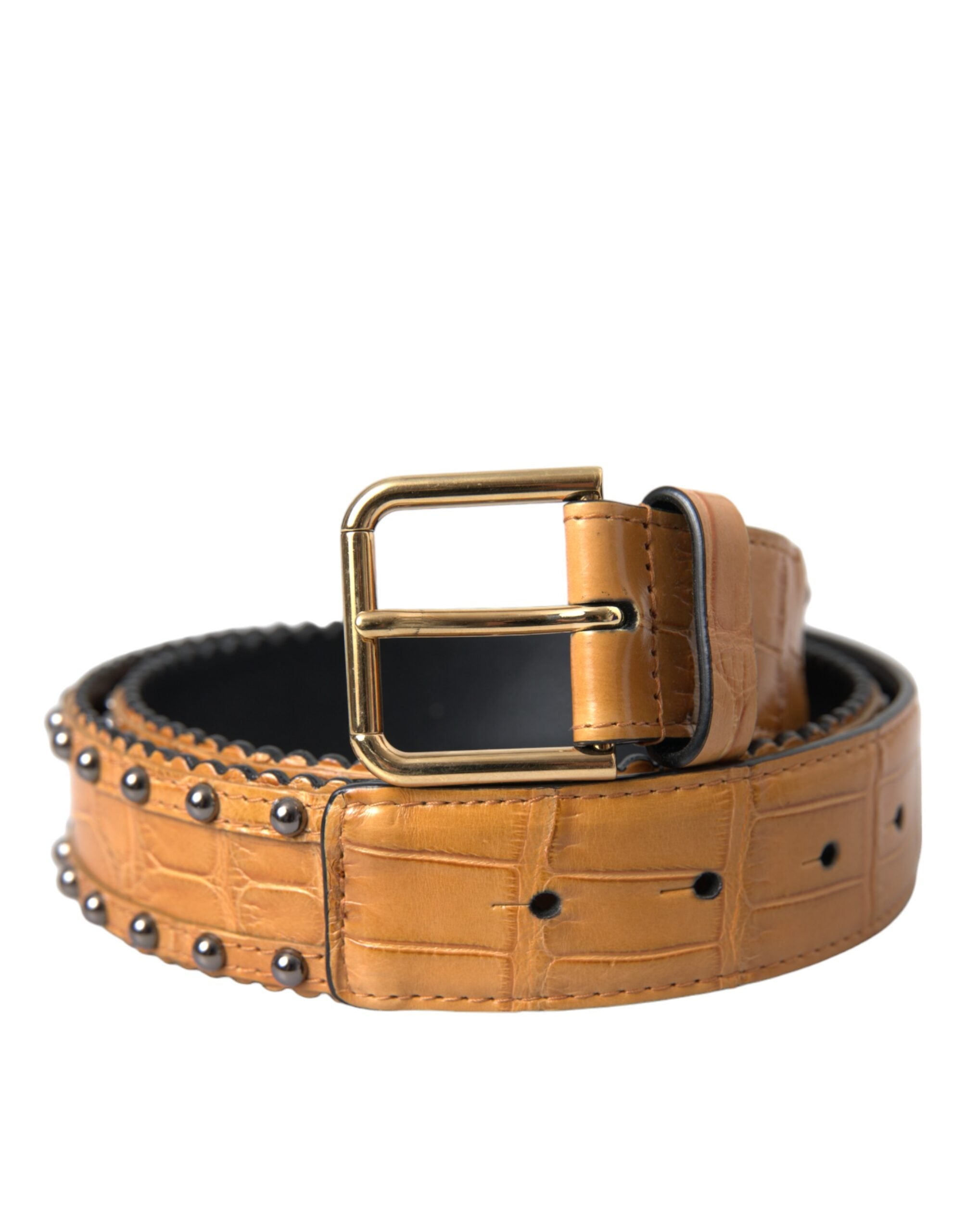 Dolce & Gabbana Beige Leather Alligator Studded Metal Buckle Belt Glam Steals