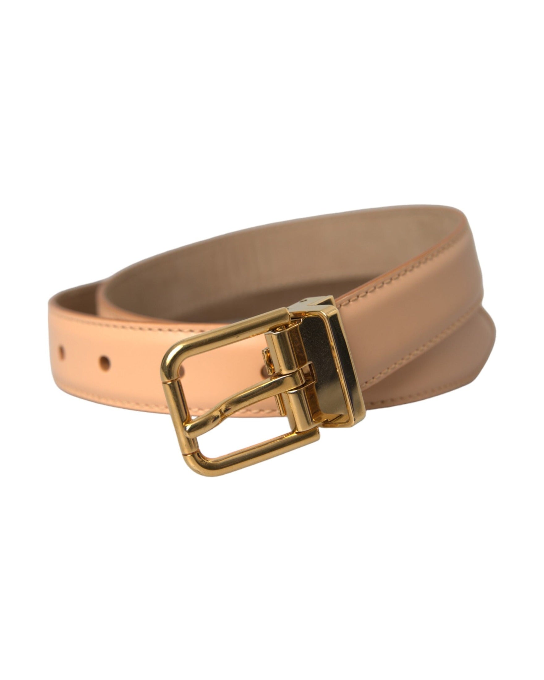 Dolce & Gabbana Beige Leather Calfskin Gold Metal Buckle Belt Belts