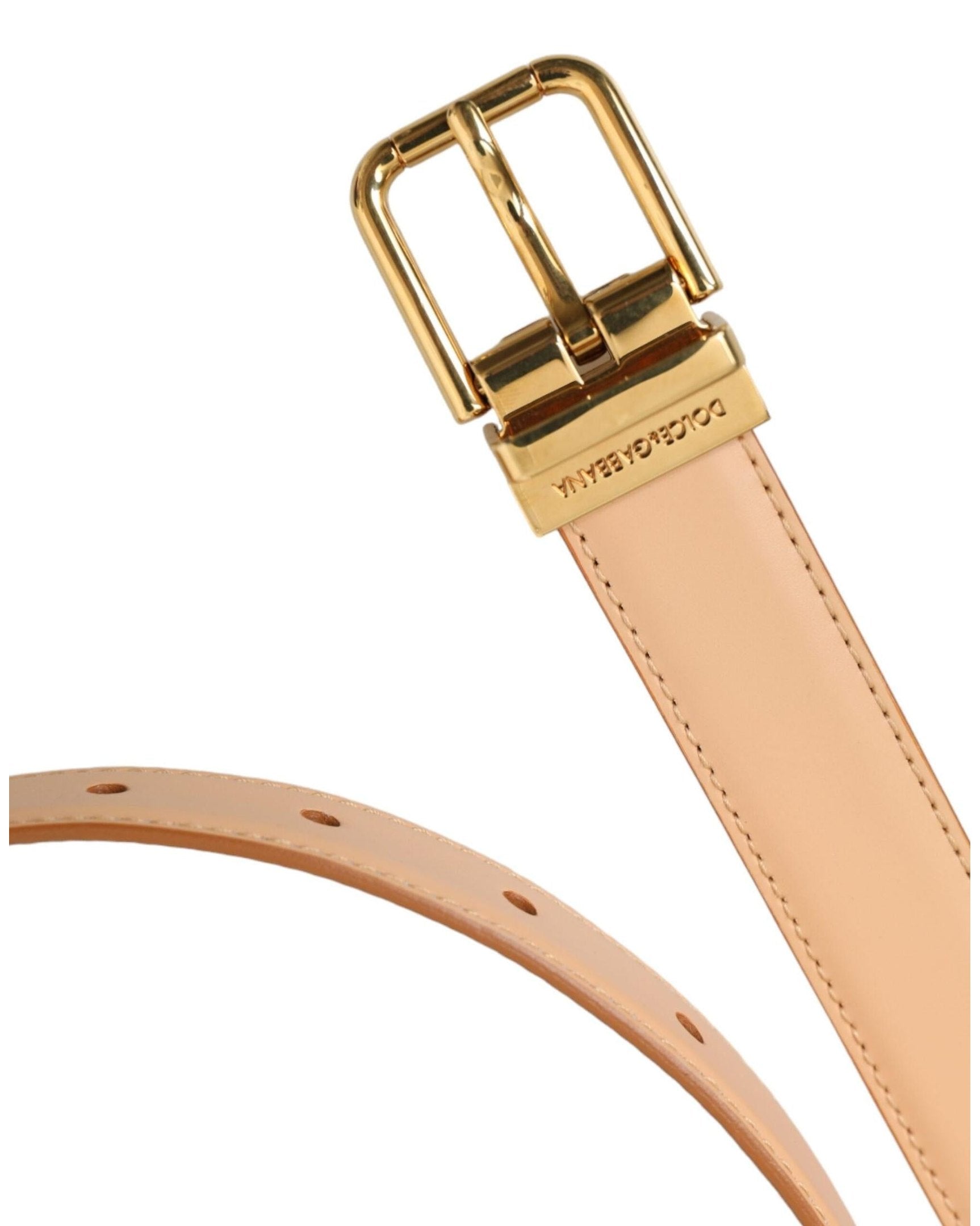 Dolce & Gabbana Beige Leather Calfskin Gold Metal Buckle Belt Belts