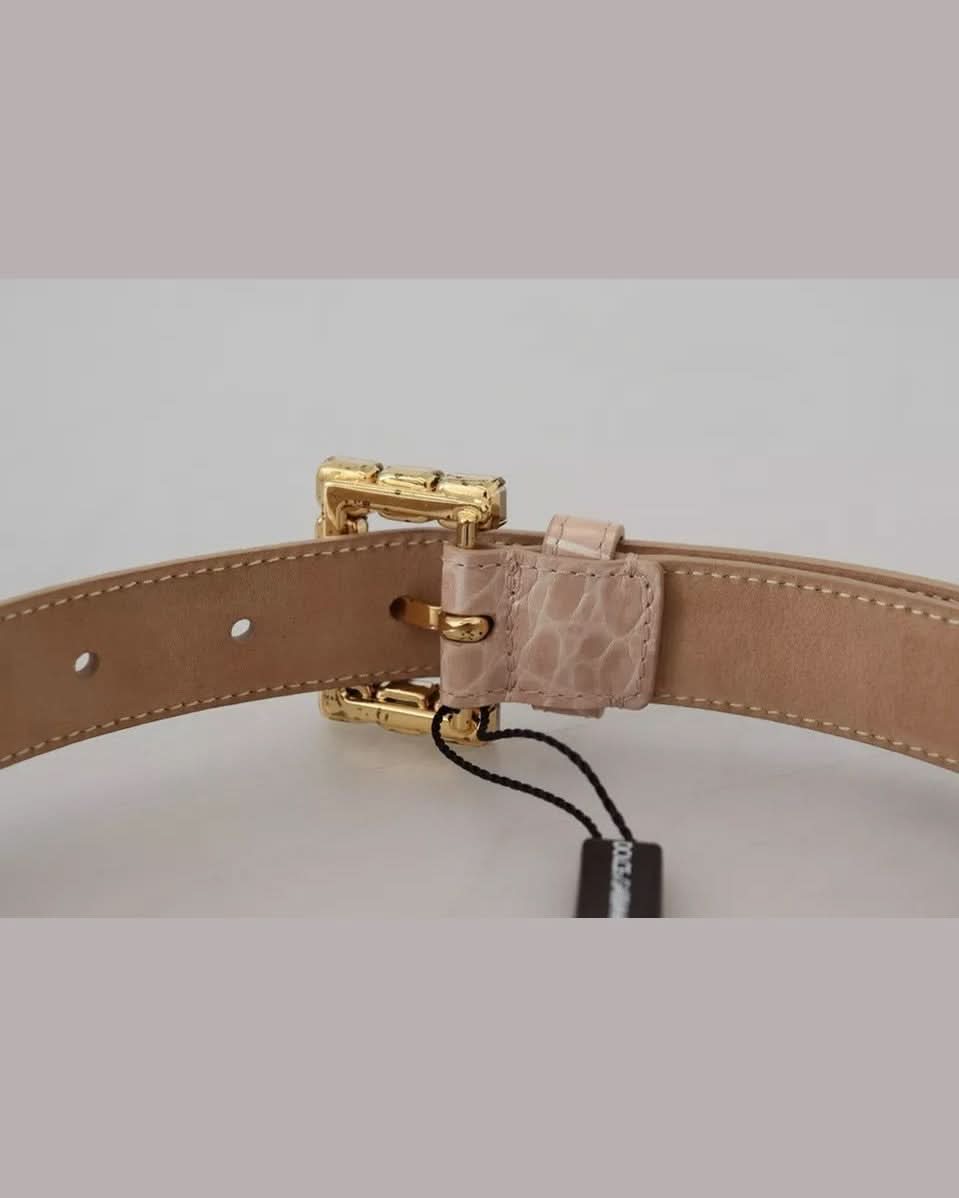Dolce & Gabbana Beige Leather Crystal Buckle Belt Belts