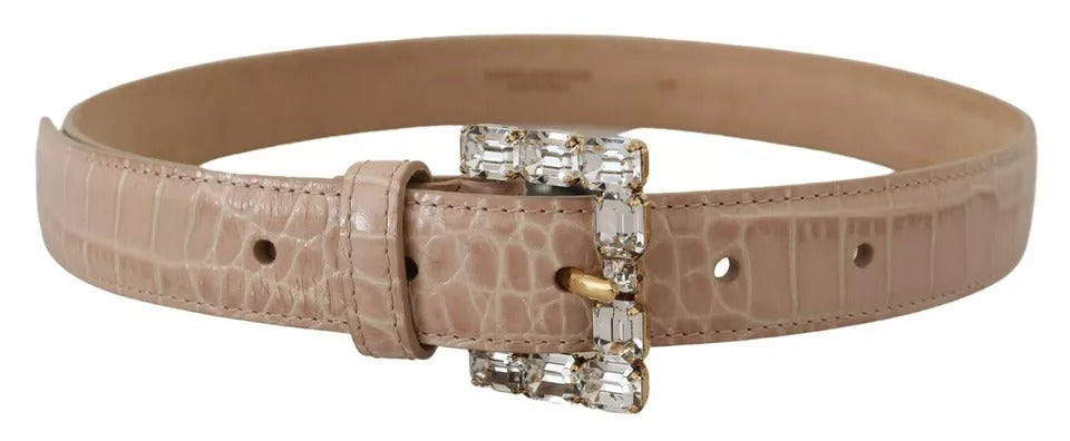 Dolce & Gabbana Beige Leather Crystal Buckle Belt Glam Steals