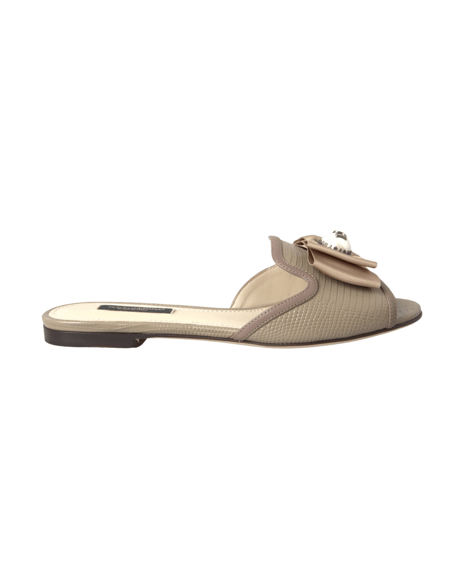 Dolce & Beige Gabbana Logo Pearl Flats Sandals Slides Shoes Glam Steals