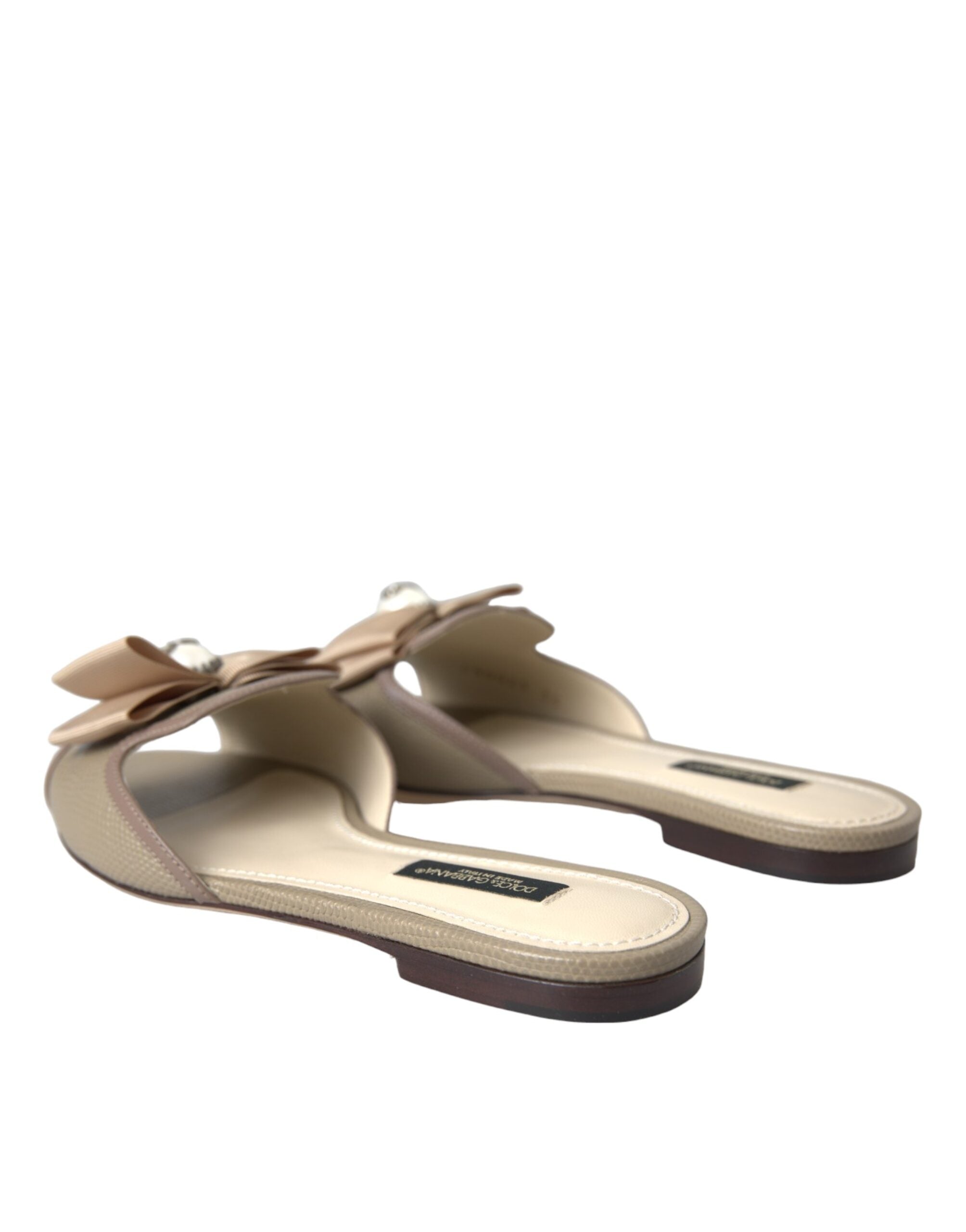 Dolce & Gabbana Beige Logo Pearl Flats Sandals Slides Shoes Glam Steals