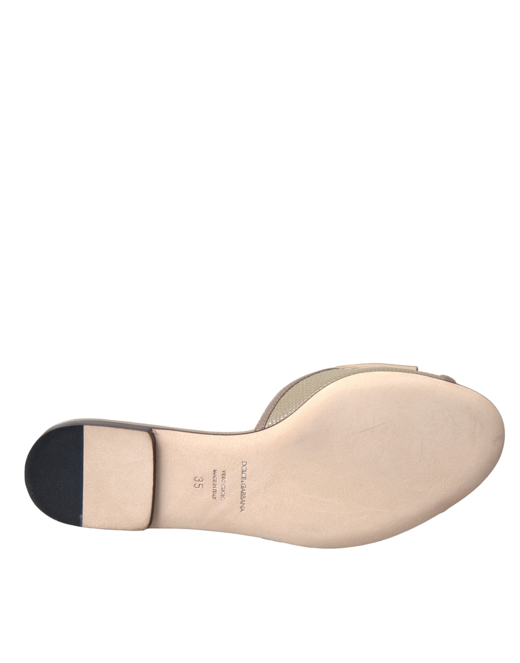 Dolce & Gabbana Beige Logo Pearl Flats Sandals Slides Shoes Glam Steals