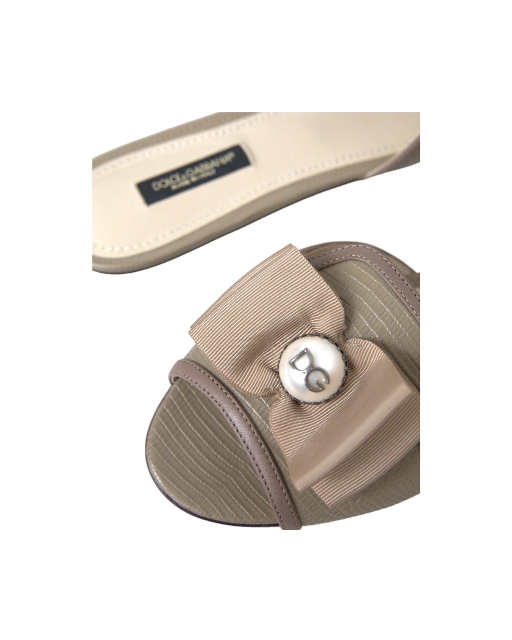Dolce & Gabbana Beige Logo Pearl Flats Sandals Slides Shoes Glam Steals