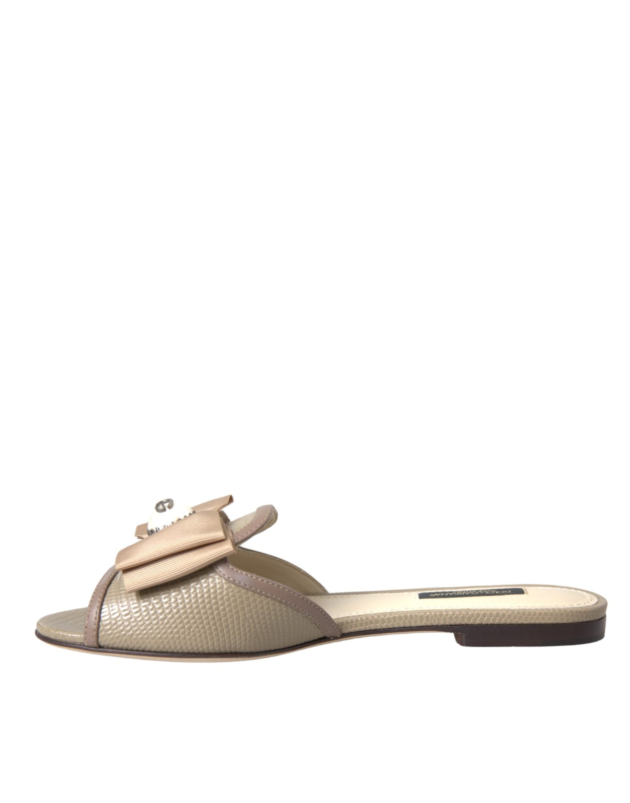 Dolce & Gabbana Beige Logo Pearl Flats Sandals Slides Shoes Glam Steals