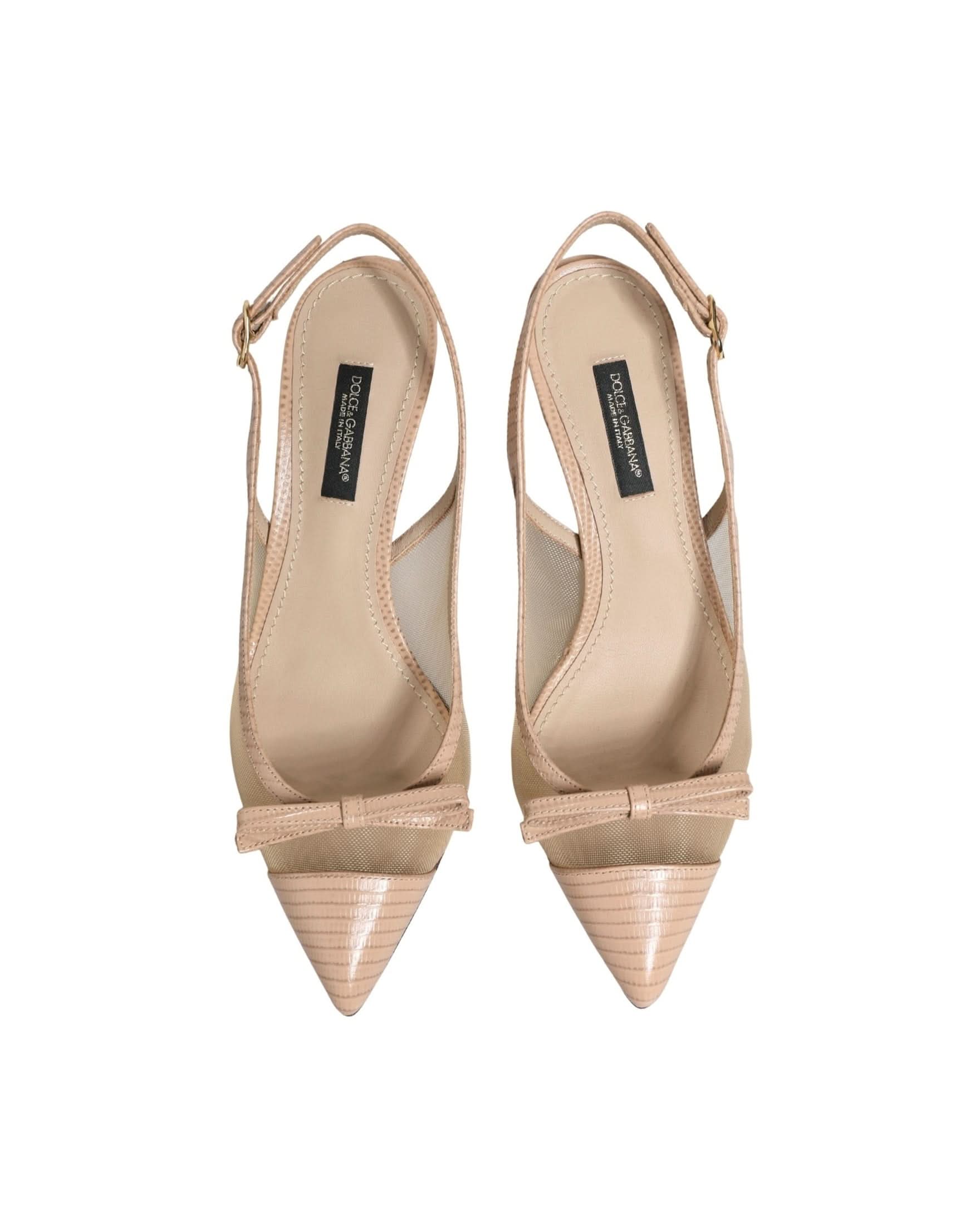 Dolce & Gabbana Beige Mesh Lori Leather Slingback Sandals