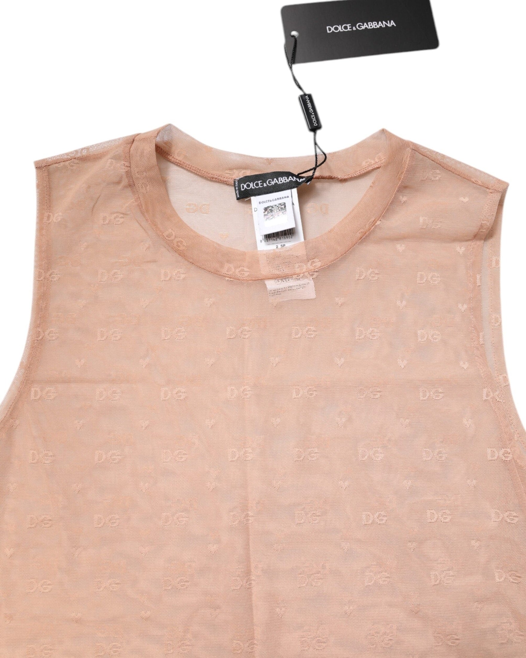 Dolce & Gabbana Beige Nylon Logo Monogram Sleeveless Tank Top Glam Steals