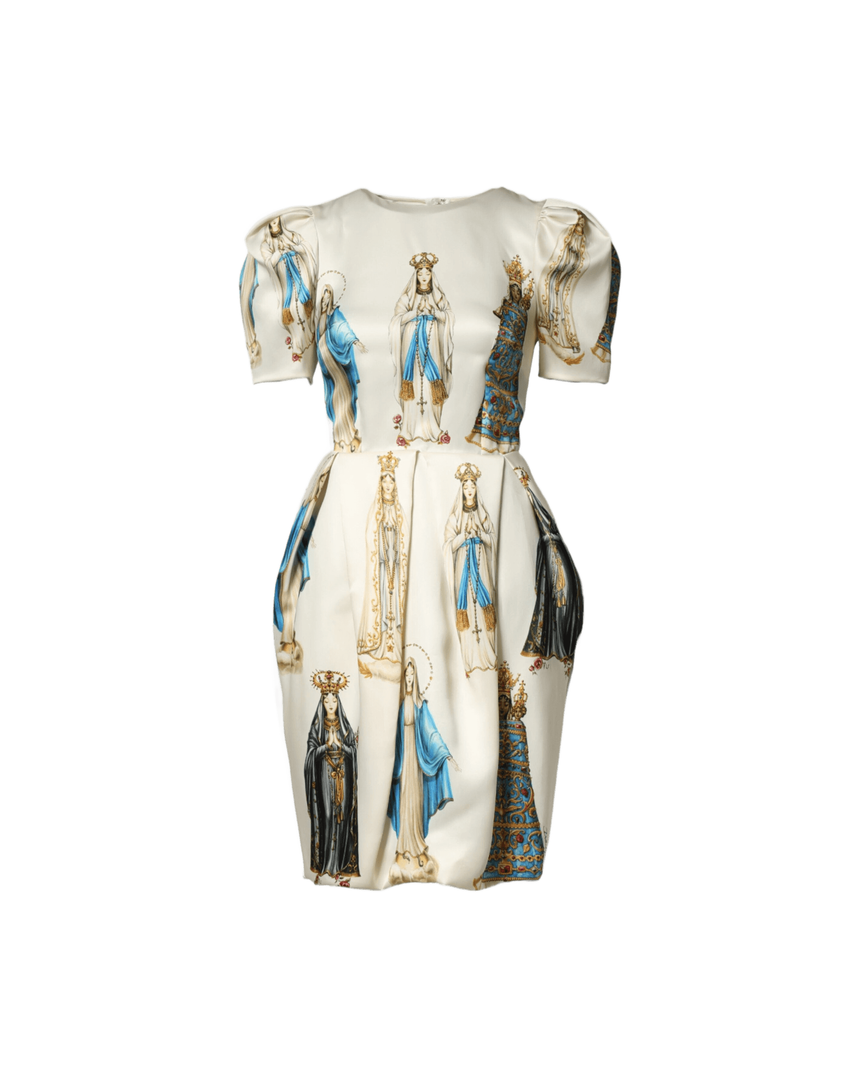 Dolce & Gabbana Beige Silk Madonne Print Short Sleeve Dress Glam Steals