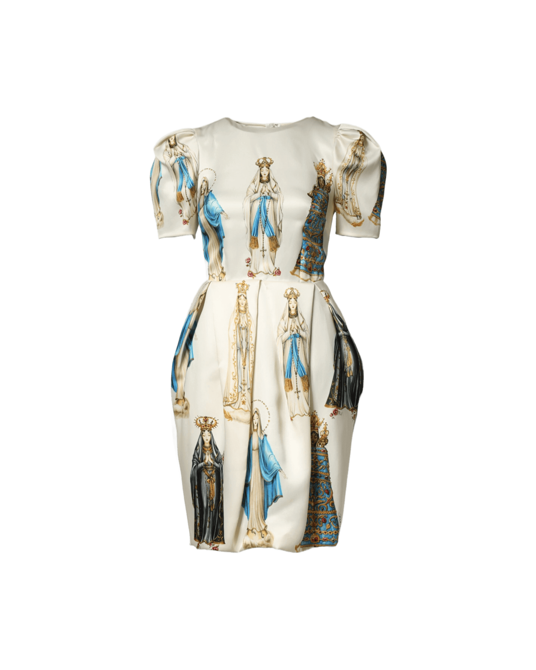 Dolce & Gabbana Beige Silk Madonne Print Short Sleeve Dress Glam Steals