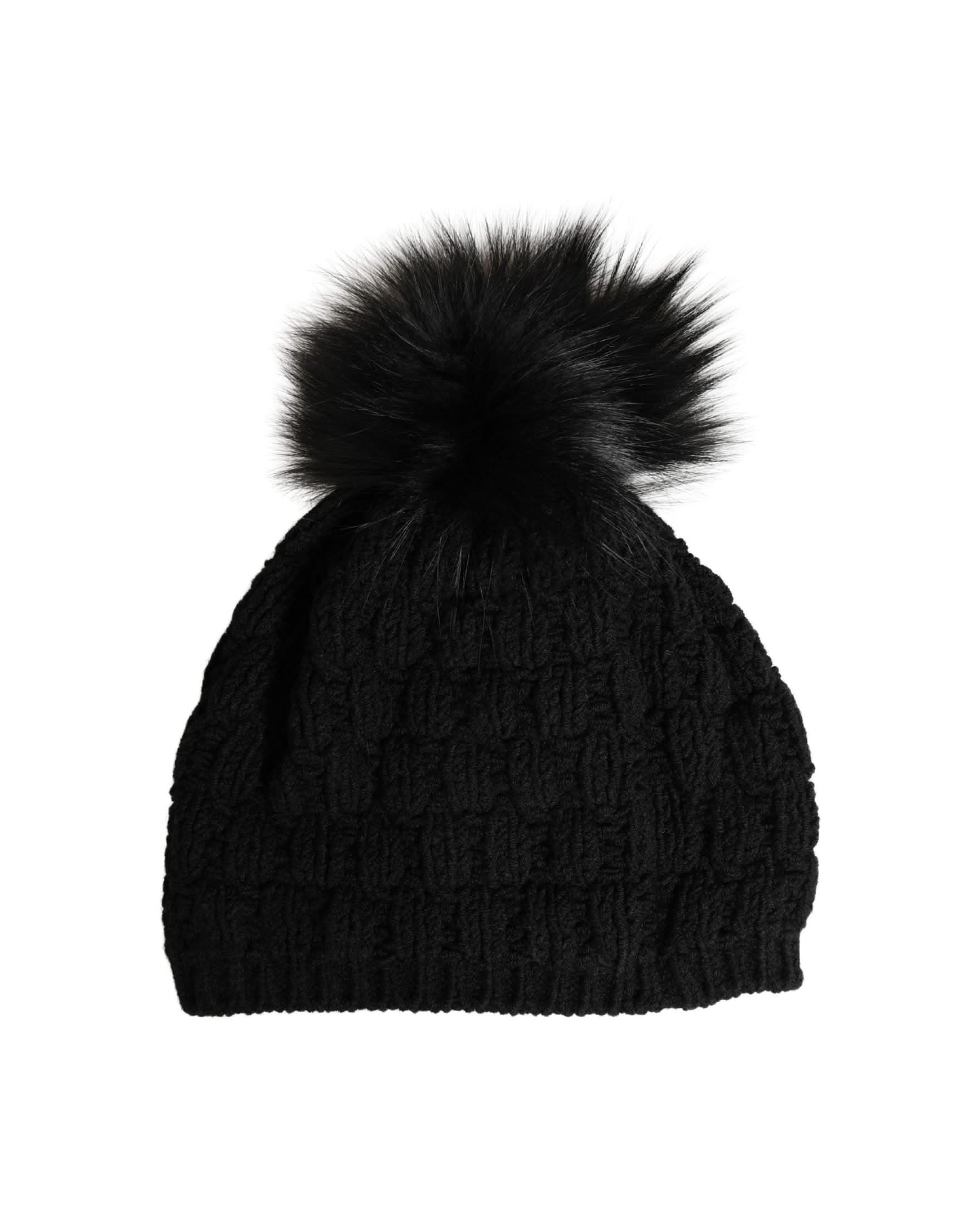 Dolce & Gabbana Black Acrylic Knitted Fur Winter Beanie