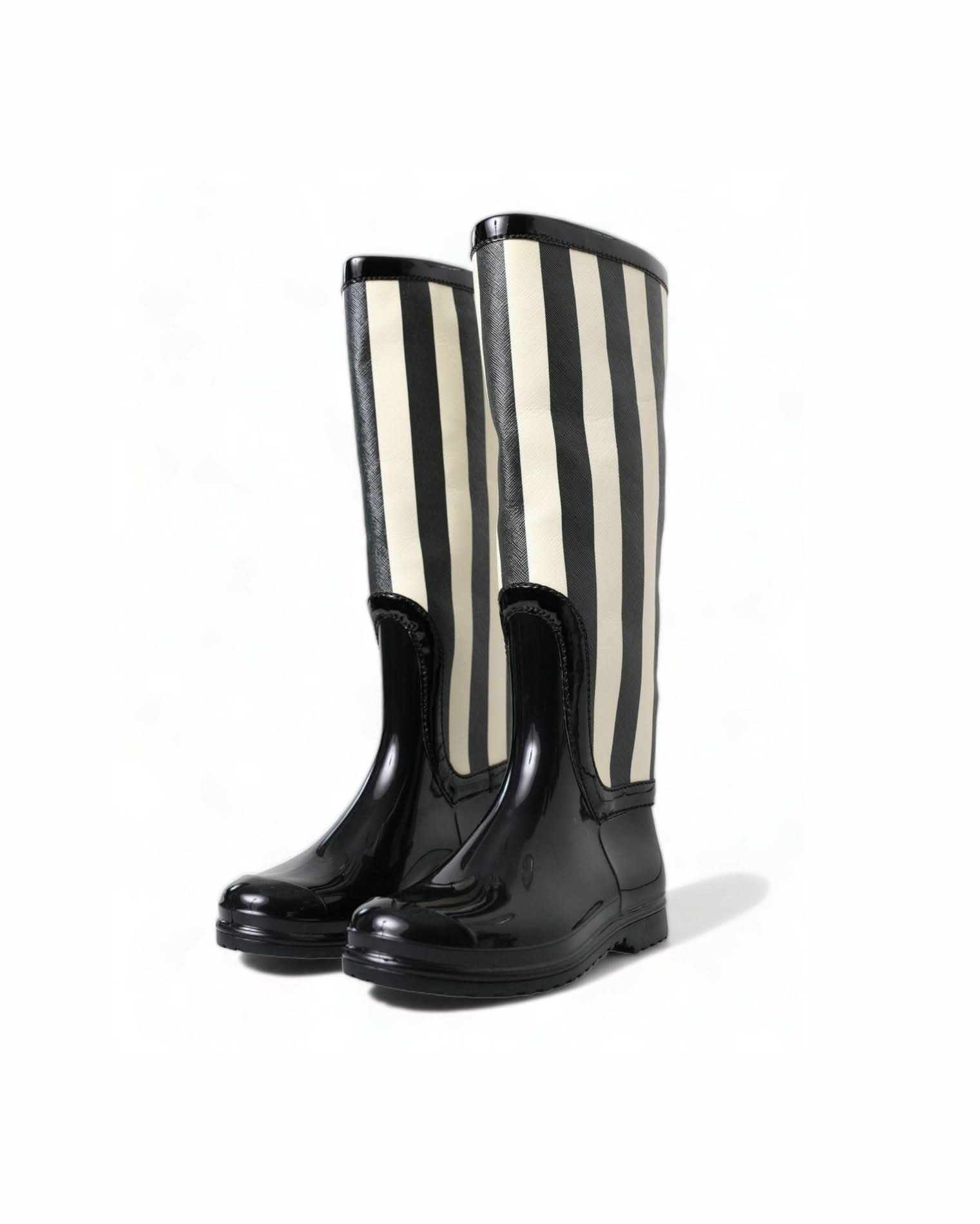 Dolce & Gabbana Black Striped Knee High Boots Boots