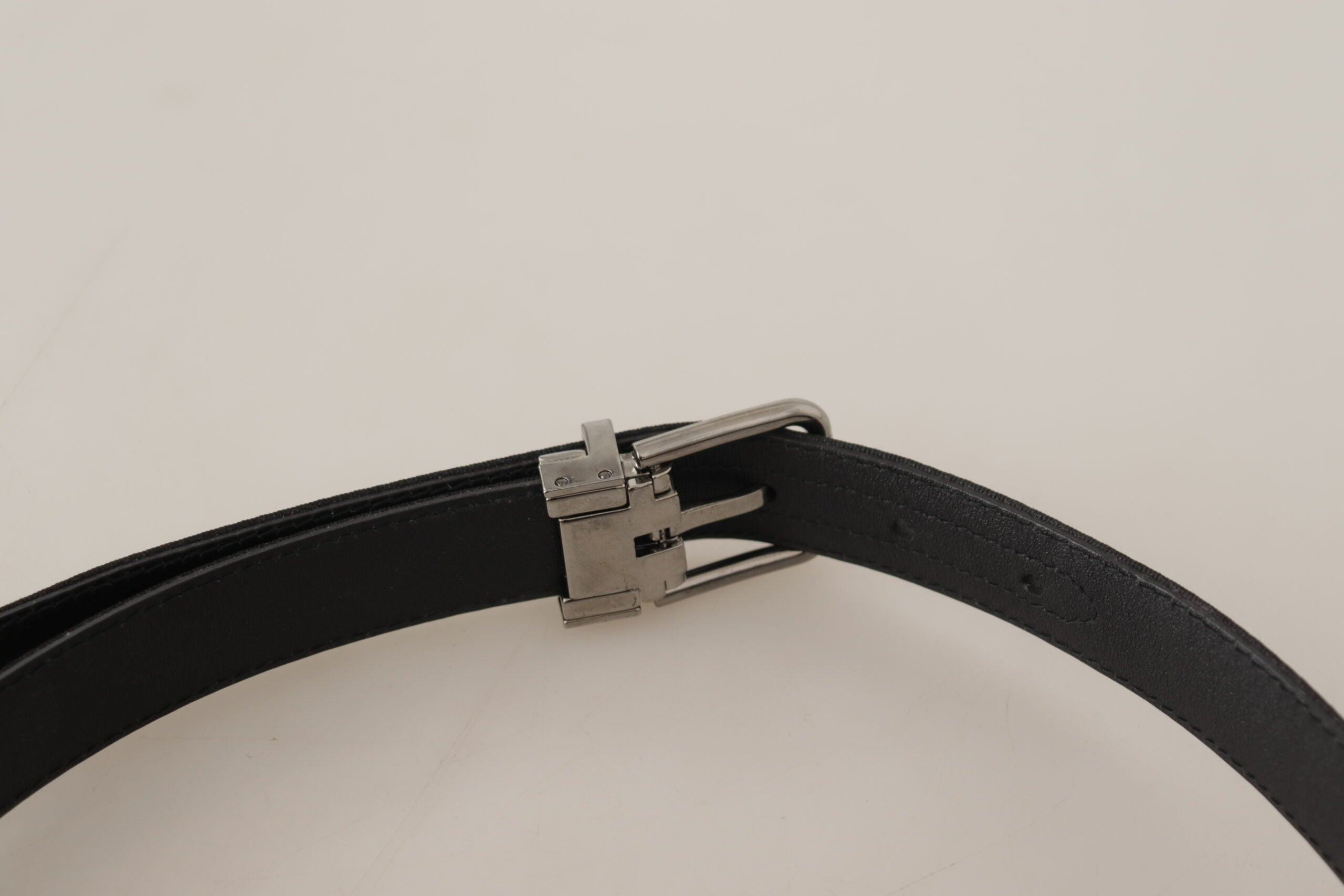 Dolce & Gabbana Black Canvas Leather Silver Tone Metal Buckle Belt Glam Steals