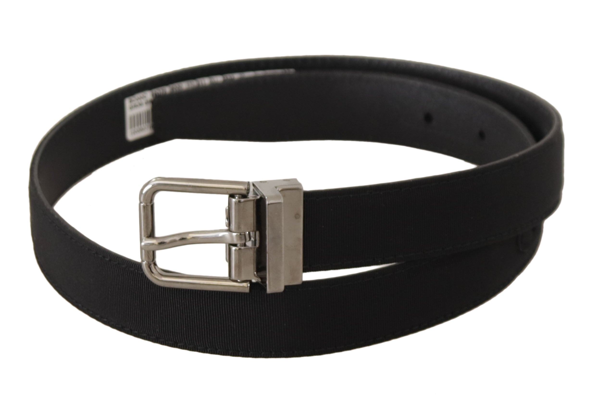 Dolce & Gabbana Black Canvas Leather Silver Tone Metal Buckle Belt Glam Steals