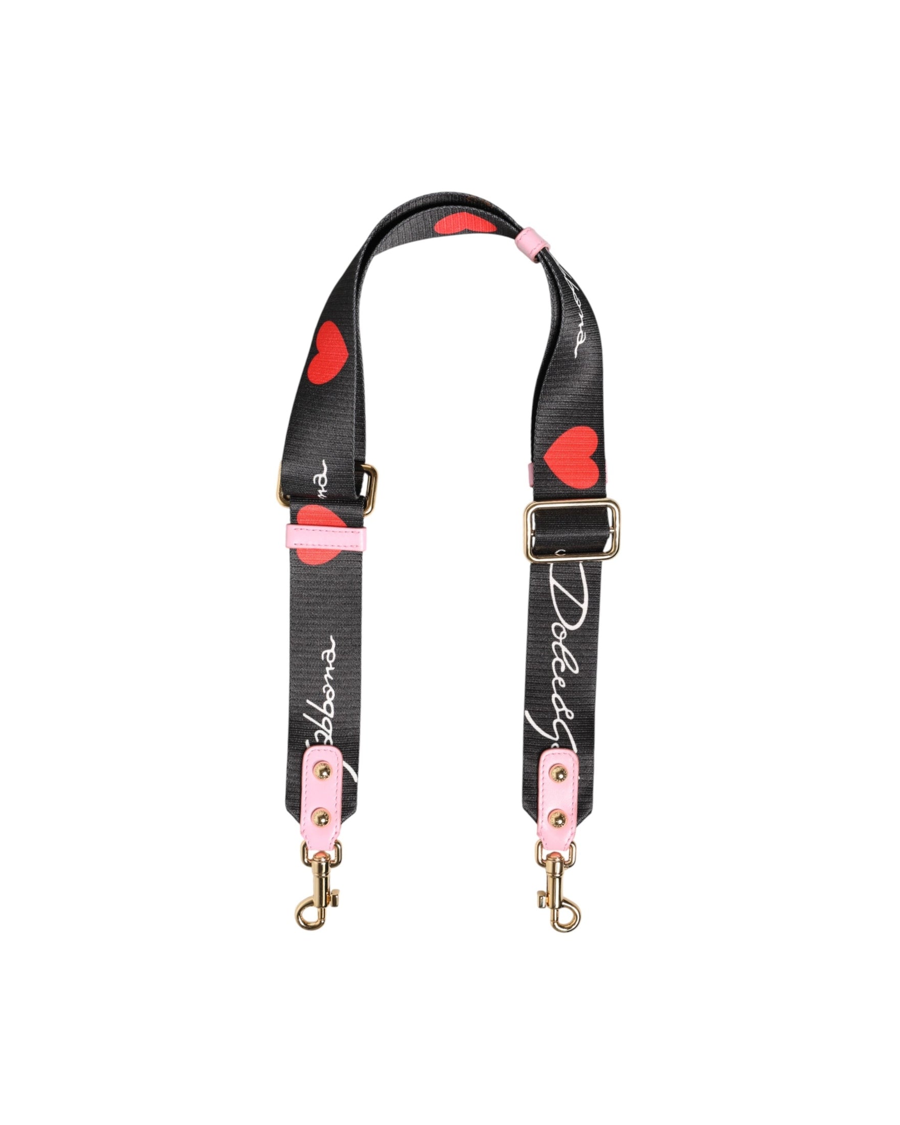 Dolce & Gabbana Black Canvas Strap Pink Heart Logo Bag Accessory Glam Steals