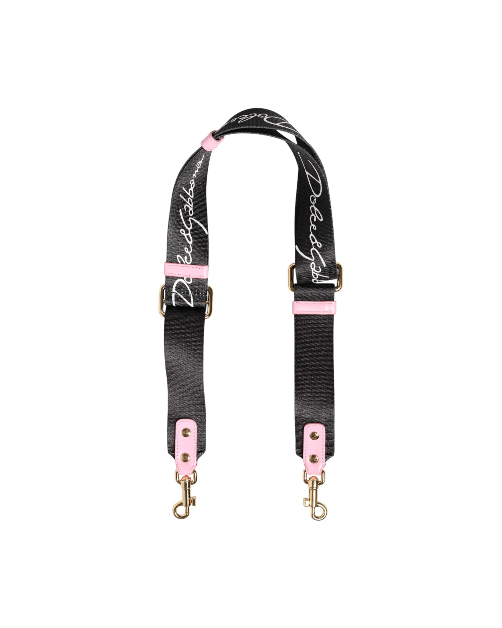Dolce & Gabbana Black Canvas Strap Pink Heart Logo Bag Accessory Glam Steals