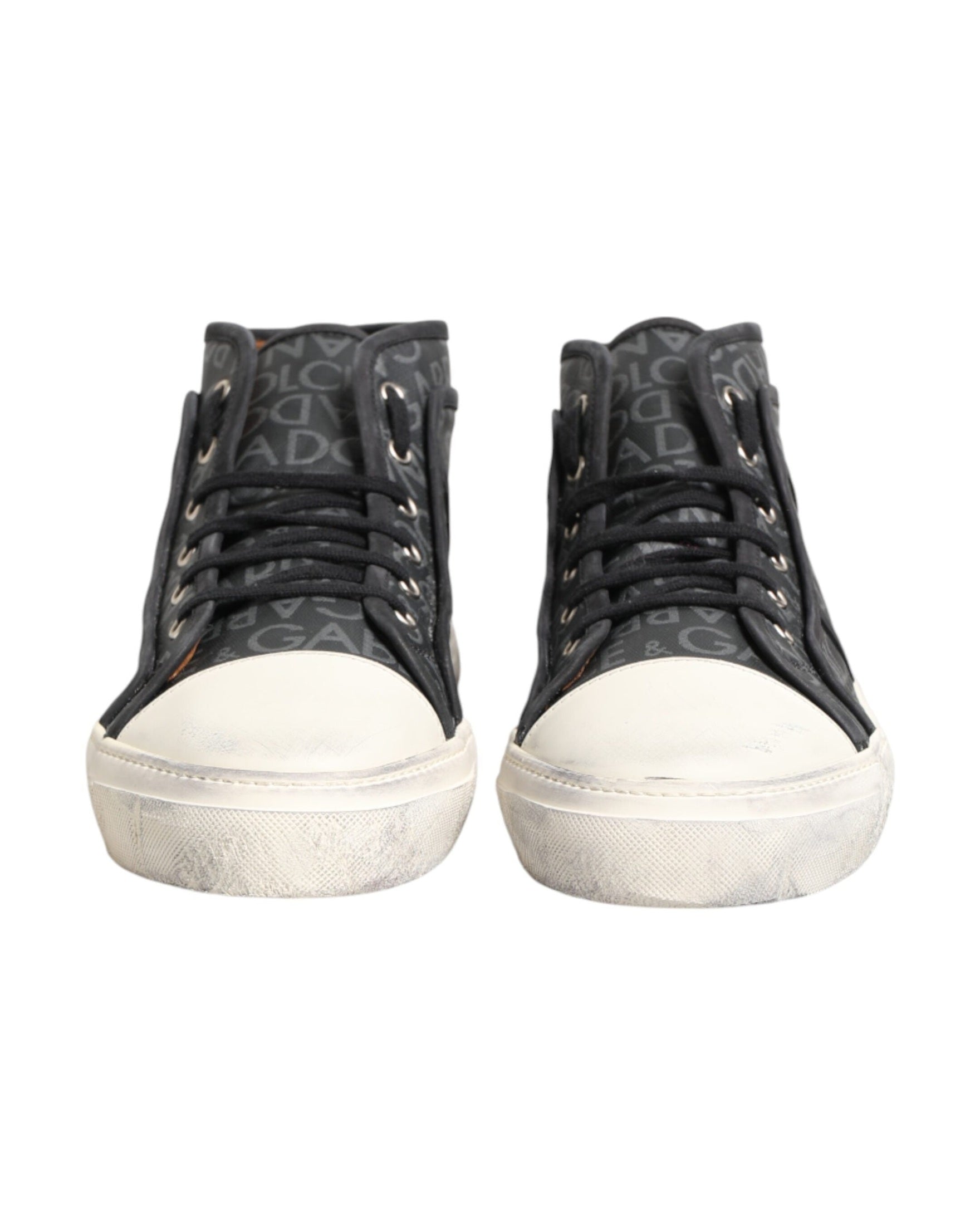 Dolce & Gabbana Black Canvas White Logo Mid Top Sneakers Shoes Glam Steals