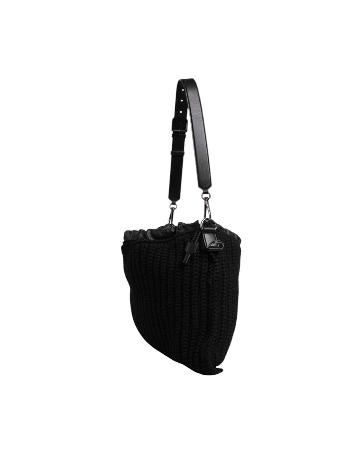 Dolce & Gabbana Black Cashmere Knitted Leather Shoulder Bag Shoulder Bags