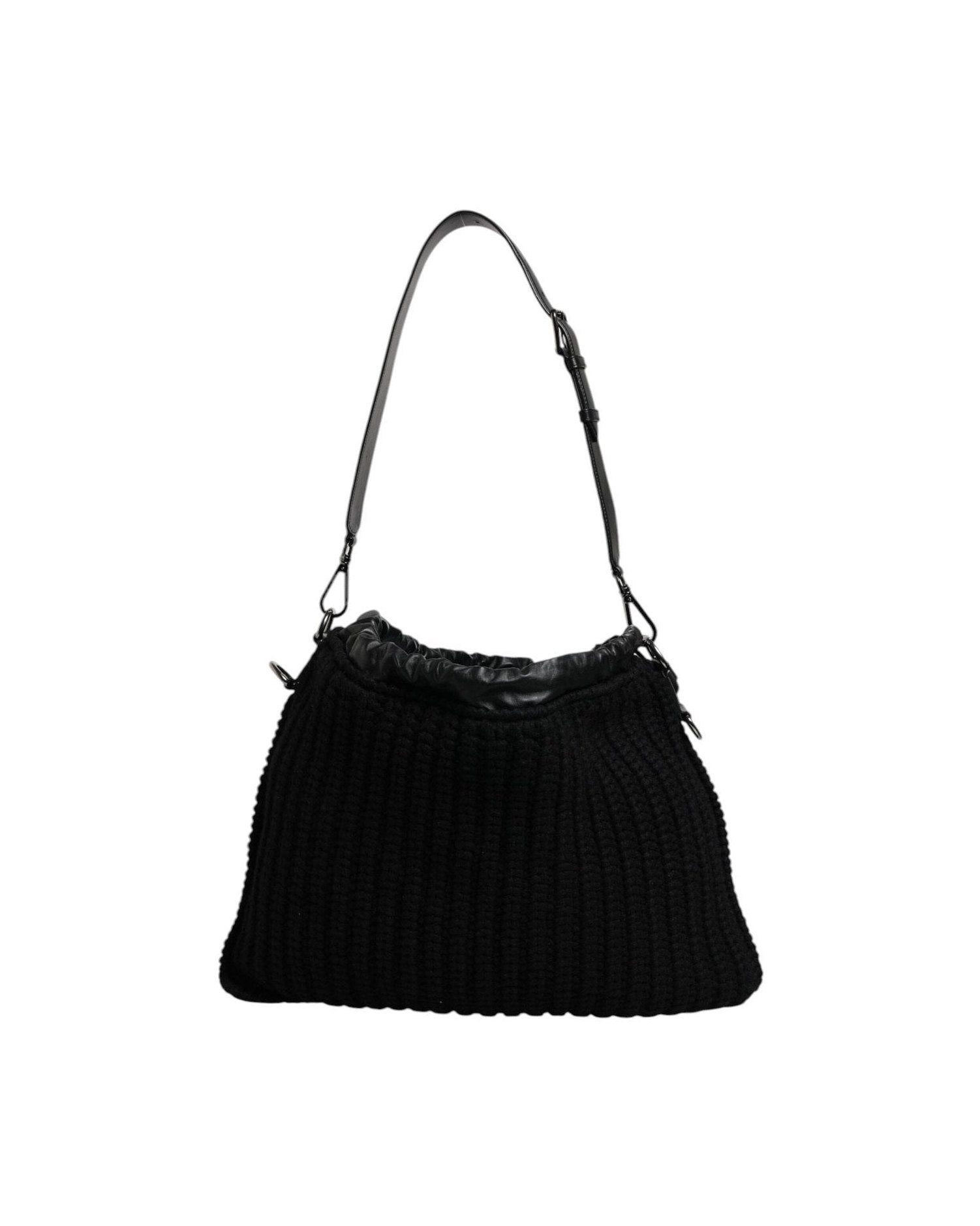 Dolce & Gabbana Black Cashmere Knitted Leather Shoulder Bag Shoulder Bags