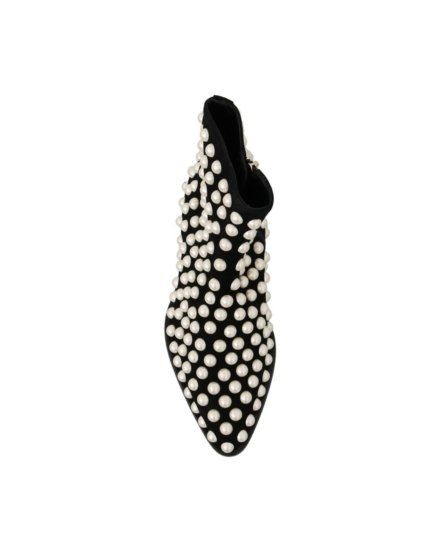Dolce & Gabbana Pearl Embellished Black Suede Ankle Boots Boots