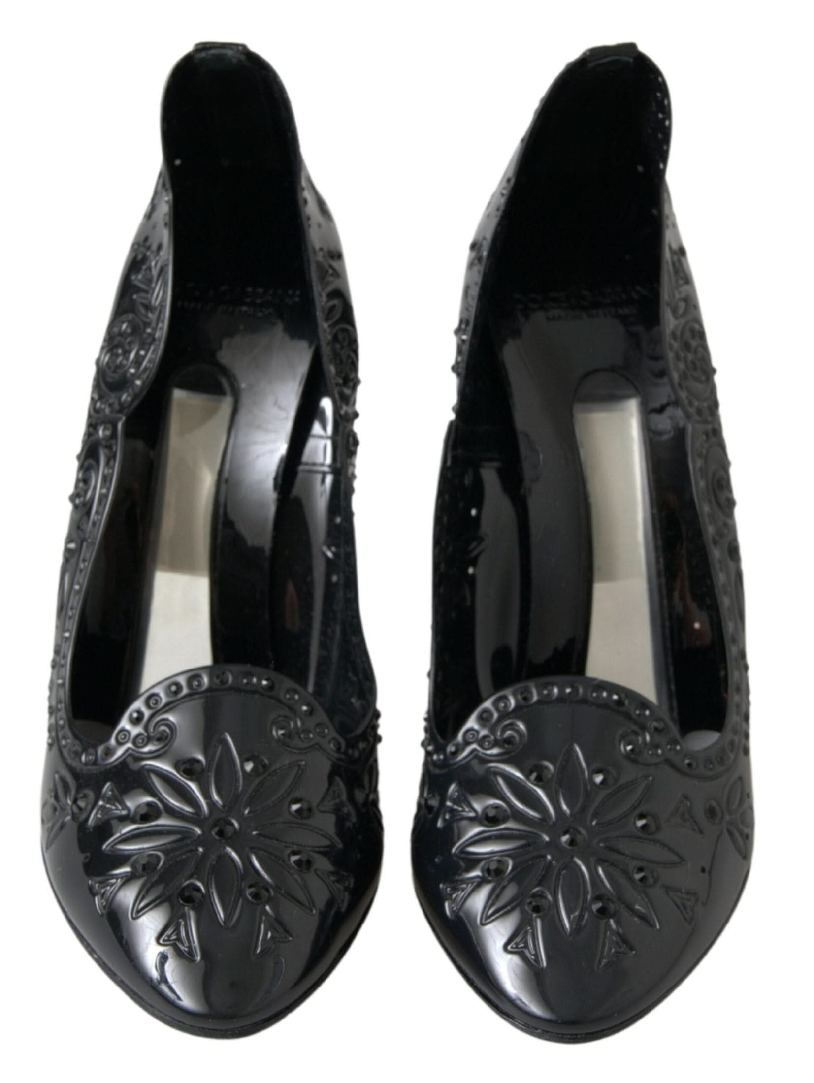 Dolce & Gabbana Black Cinderella Floral Crystal Heels Heels