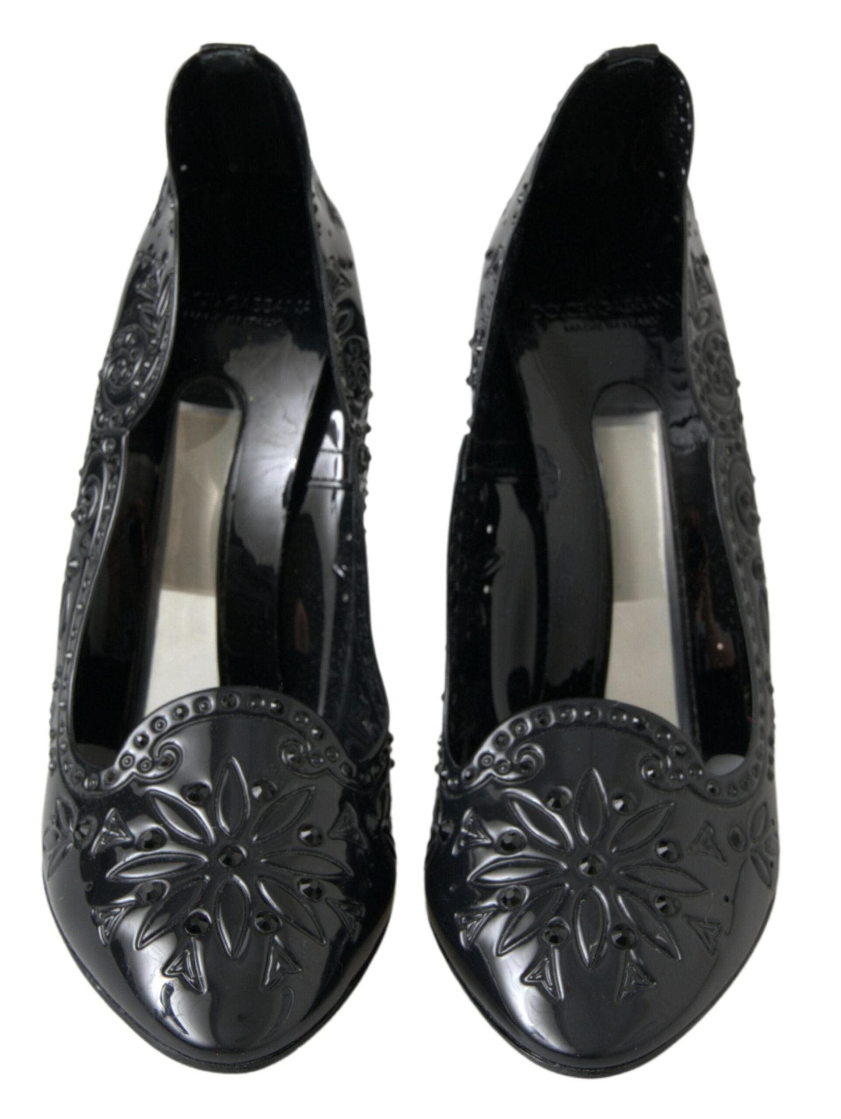 Dolce & Gabbana Black Cinderella Floral Crystal Heels Heels