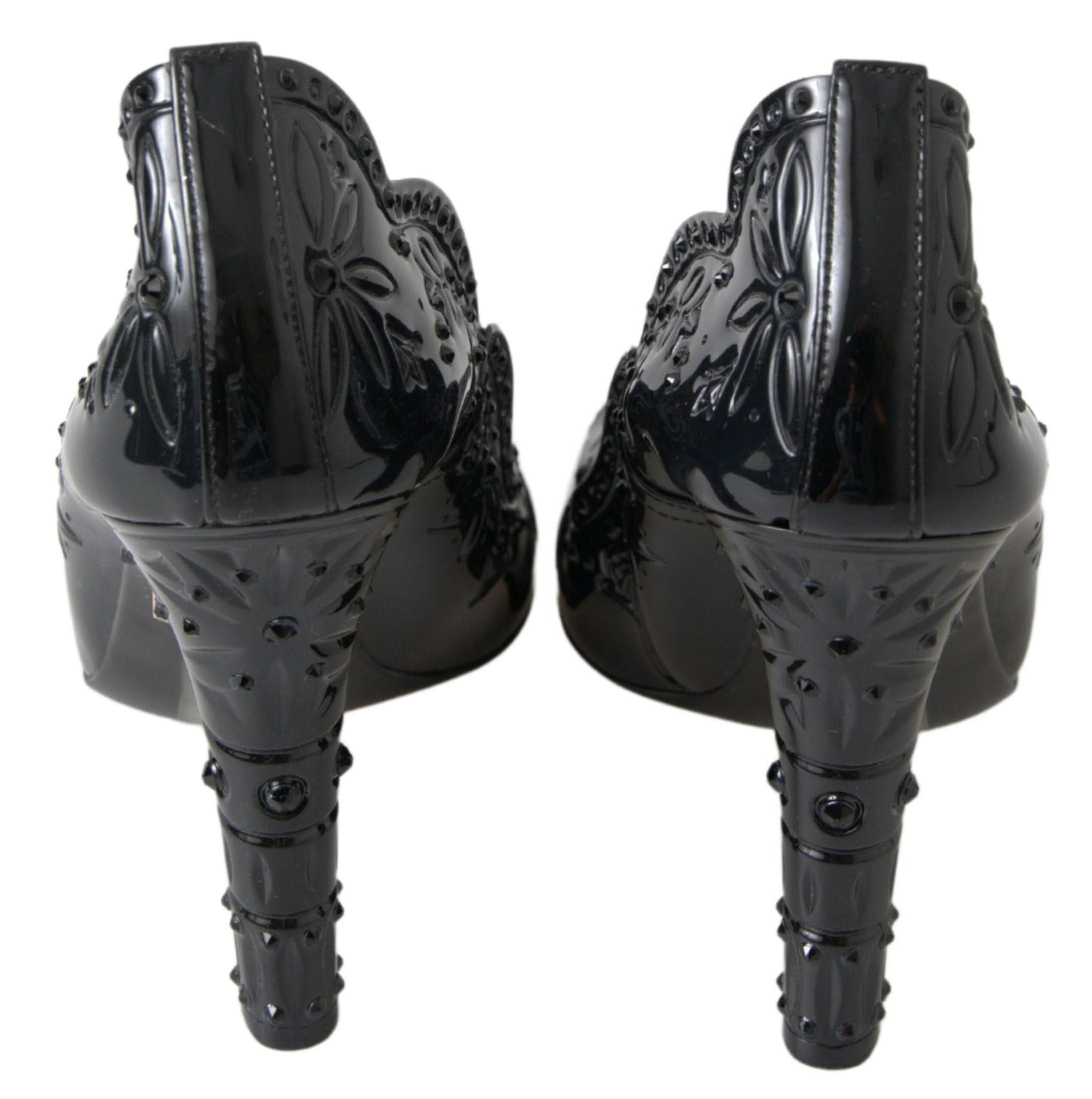 Dolce & Gabbana Black Cinderella Floral Crystal Heels Heels